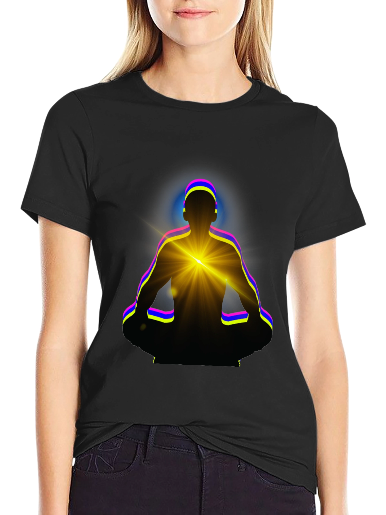 Zen Meditation Graphic Tee - Black Cotton T-Shirt