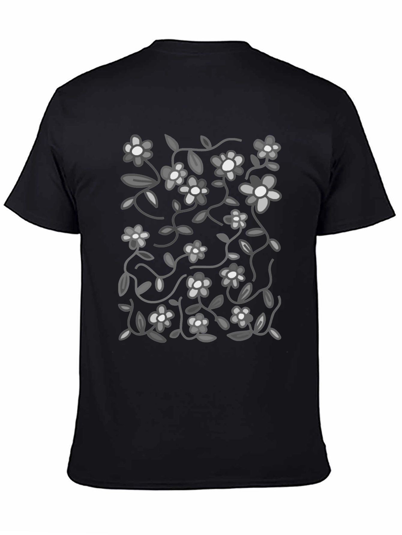 Floral Print Mens Casual Black T-Shirt