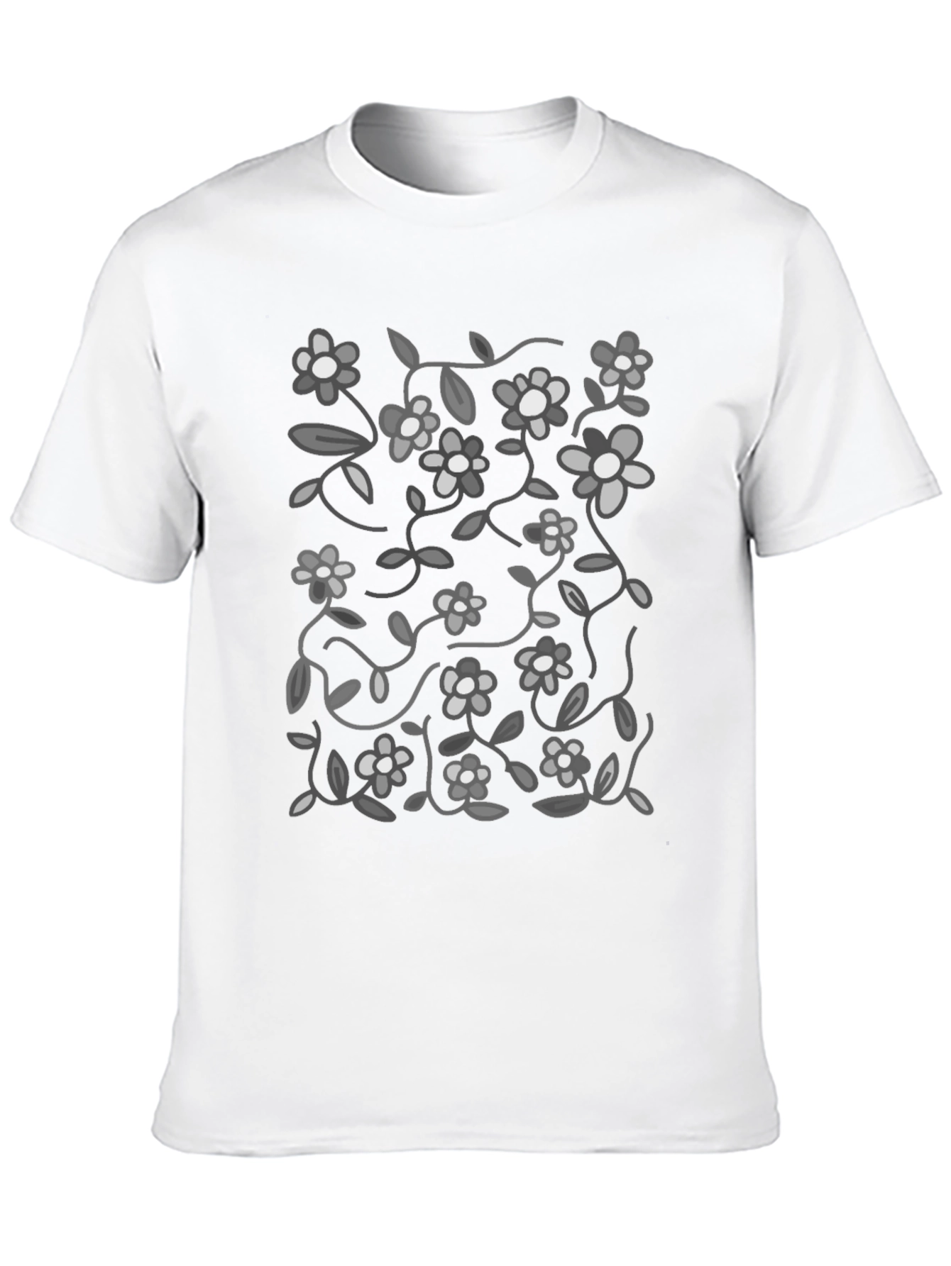 Floral Print Mens Casual Black T-Shirt
