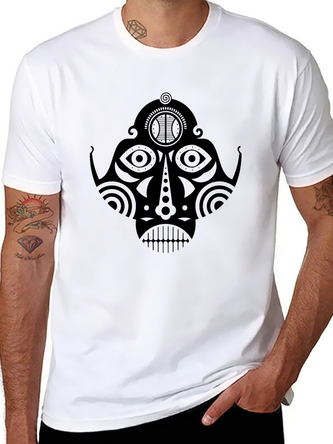 Tribal Mask Graphic Black T-Shirt