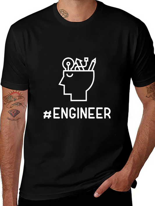 #Engineer Black Graphic T-Shirt - Thinker Design