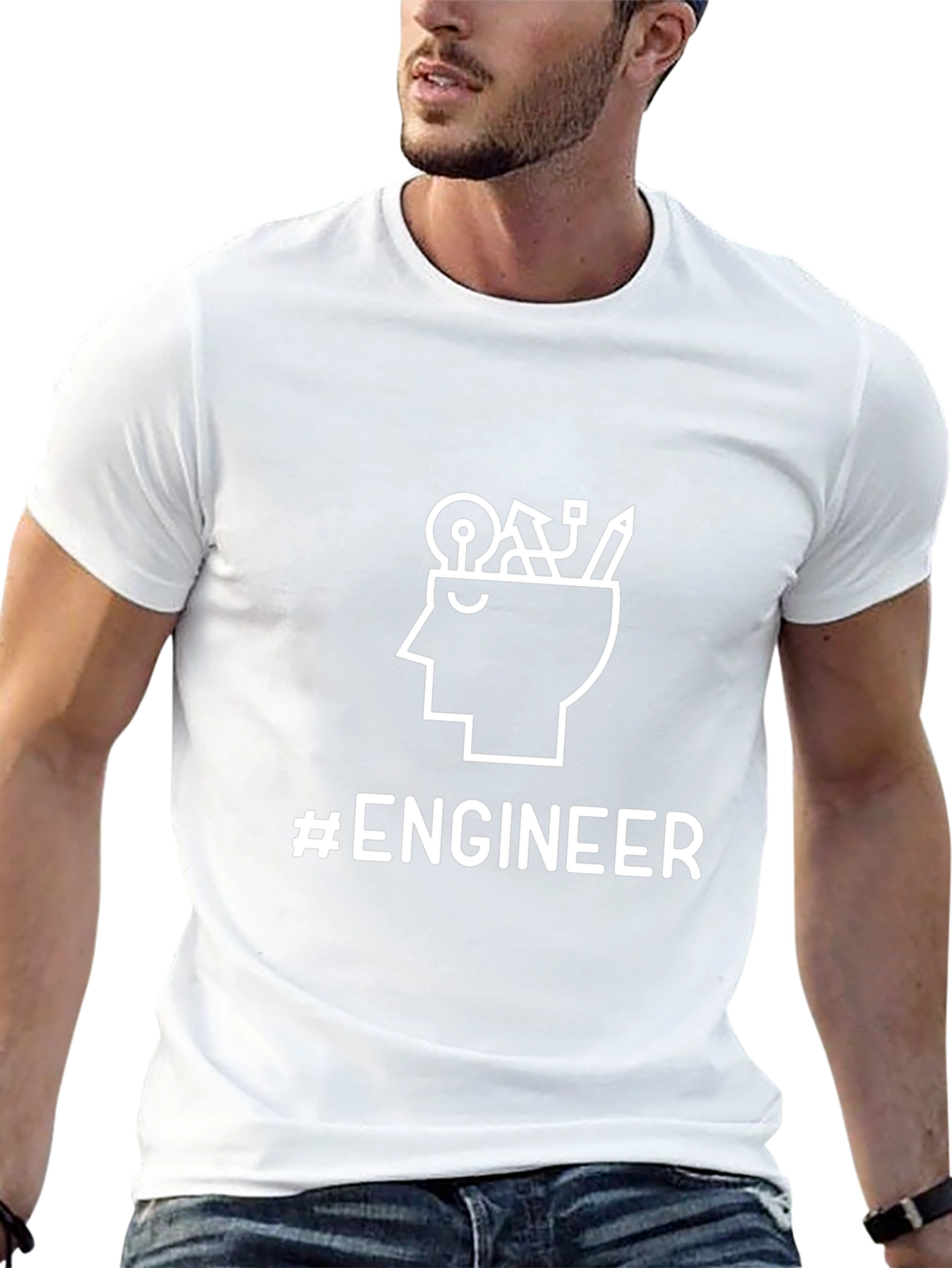 #Engineer Black Graphic T-Shirt - Thinker Design
