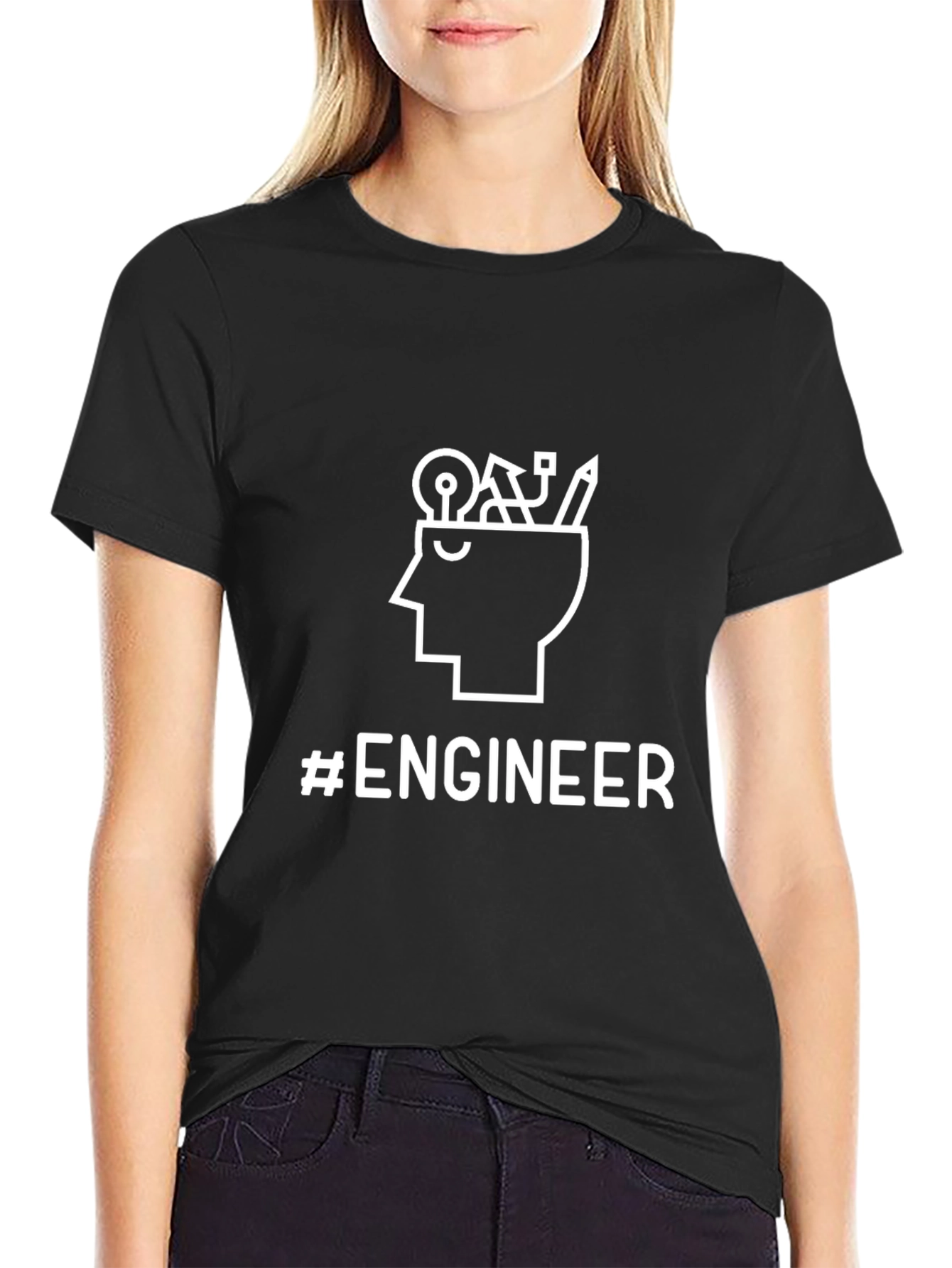#Engineer Black Graphic T-Shirt - Thinker Design