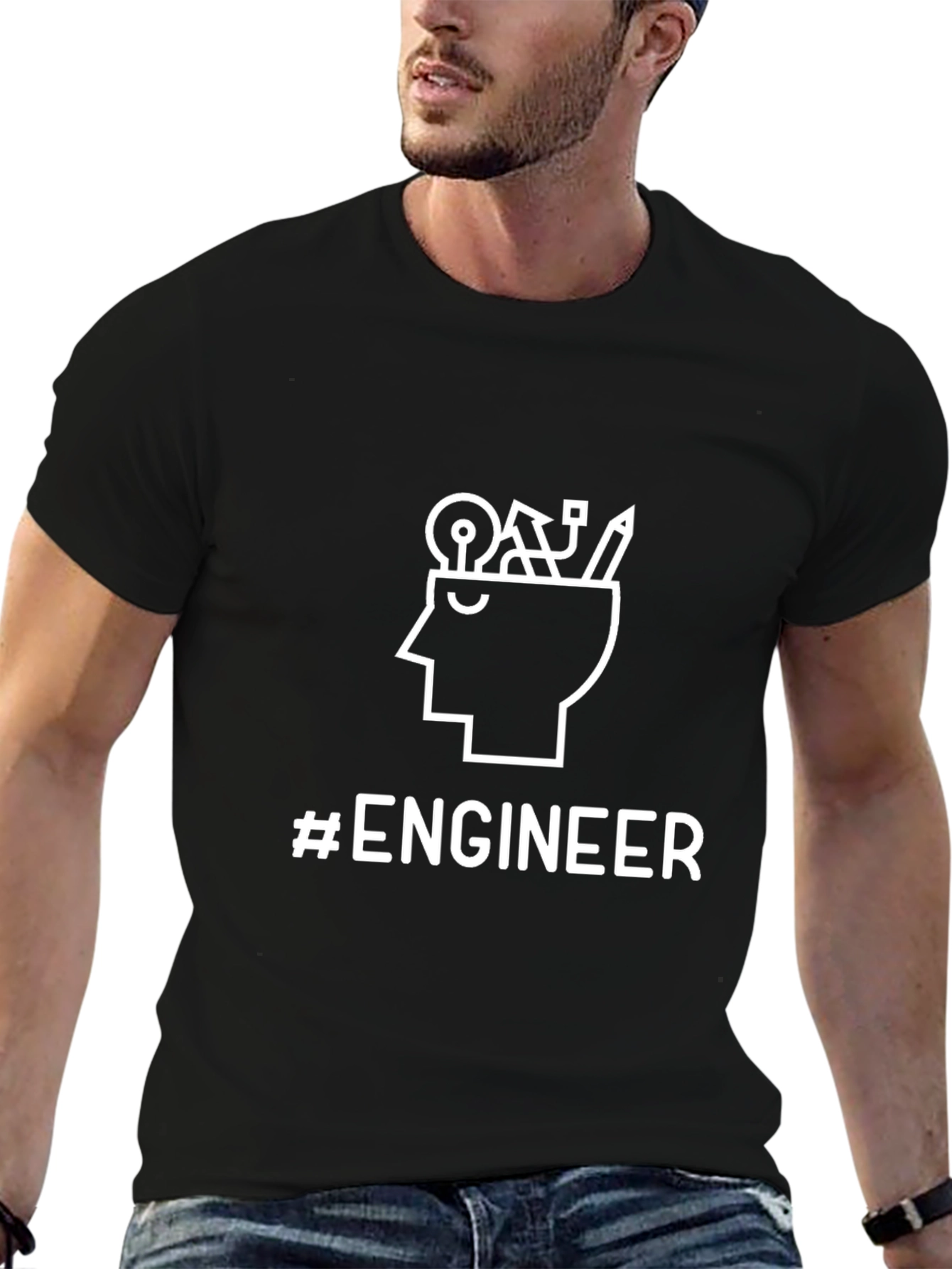 #Engineer Black Graphic T-Shirt - Thinker Design