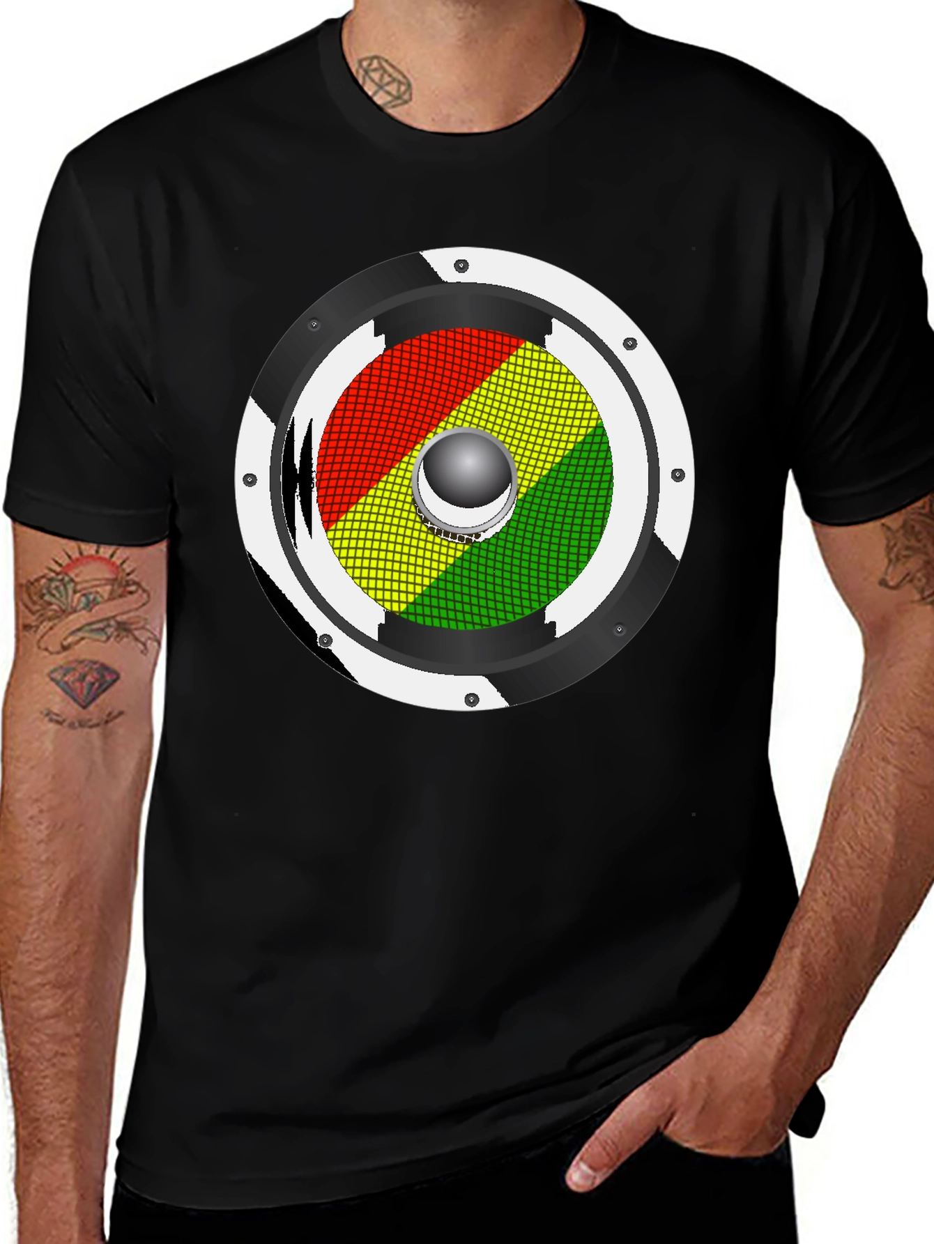 Rasta Speaker Graphic Tee - Black Cotton