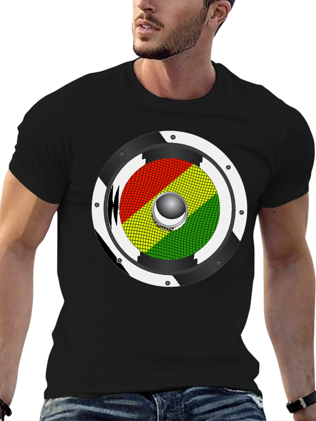 Rasta Speaker Graphic Tee - Black Cotton