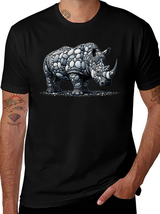 Rhinoceros Stone Art Graphic Black T-Shirt