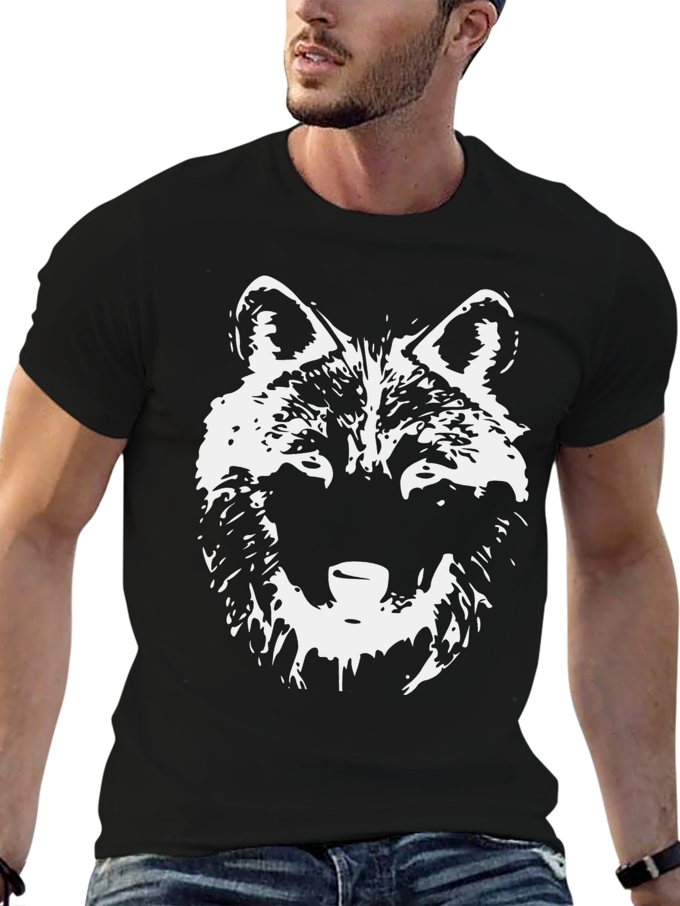 Wolf Graphic Tee - Black Crew Neck T-Shirt
