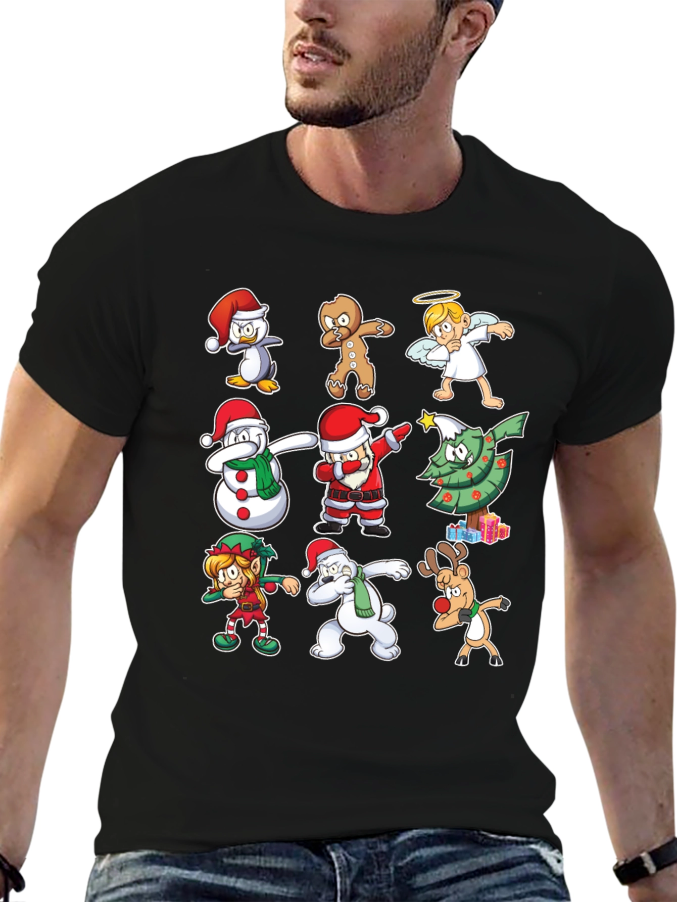 Christmas Dab Characters Black T-Shirt
