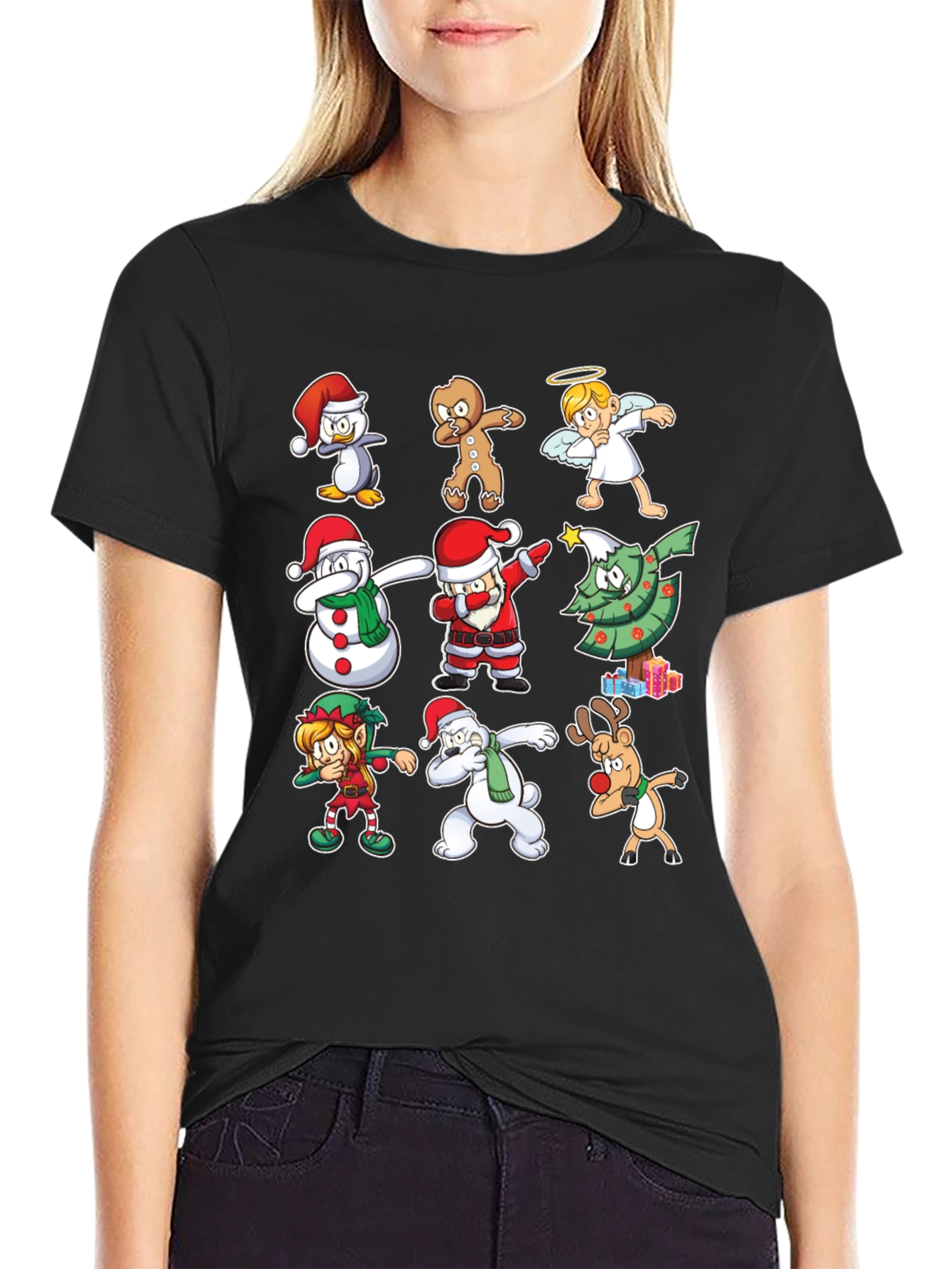 Christmas Dab Characters Black T-Shirt