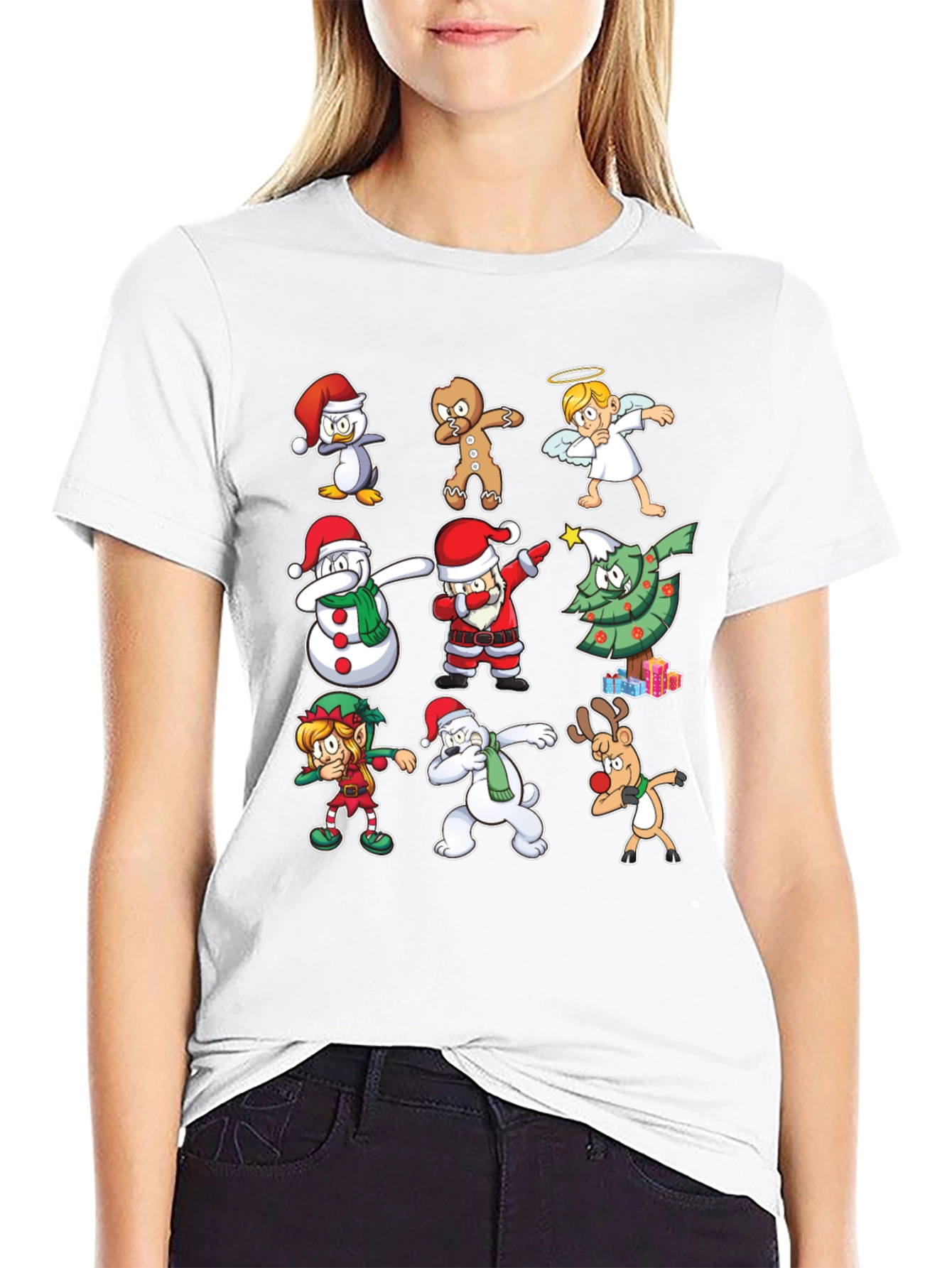 Christmas Dab Characters Black T-Shirt