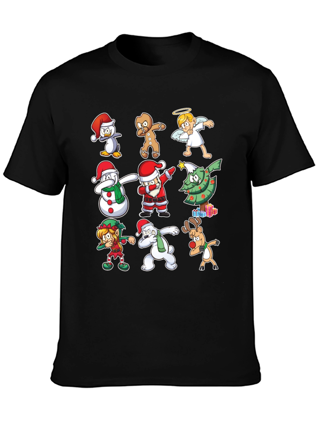 Christmas Dab Characters Black T-Shirt