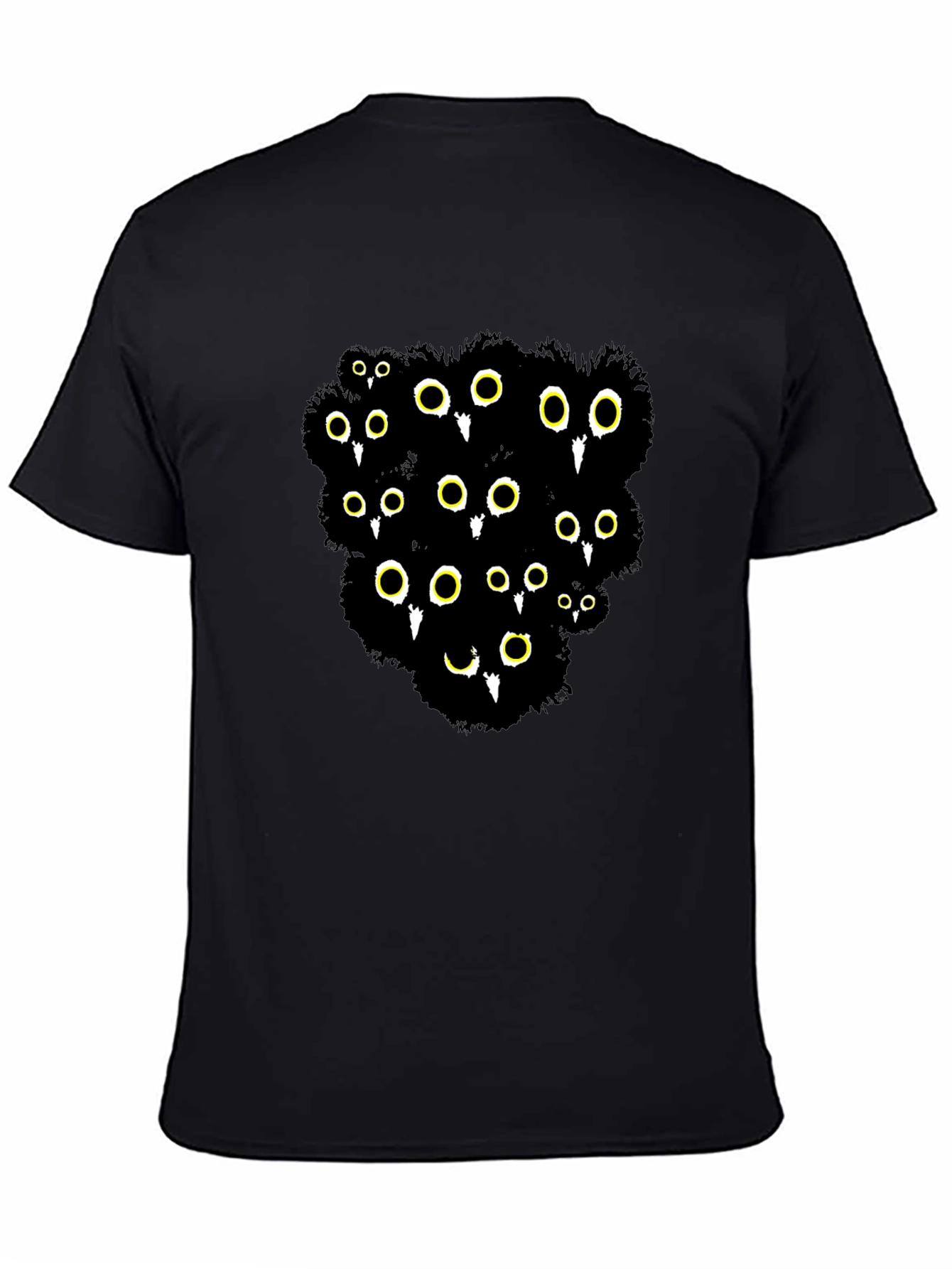 Black Cotton T-Shirt with Mysterious Eyes Graphic