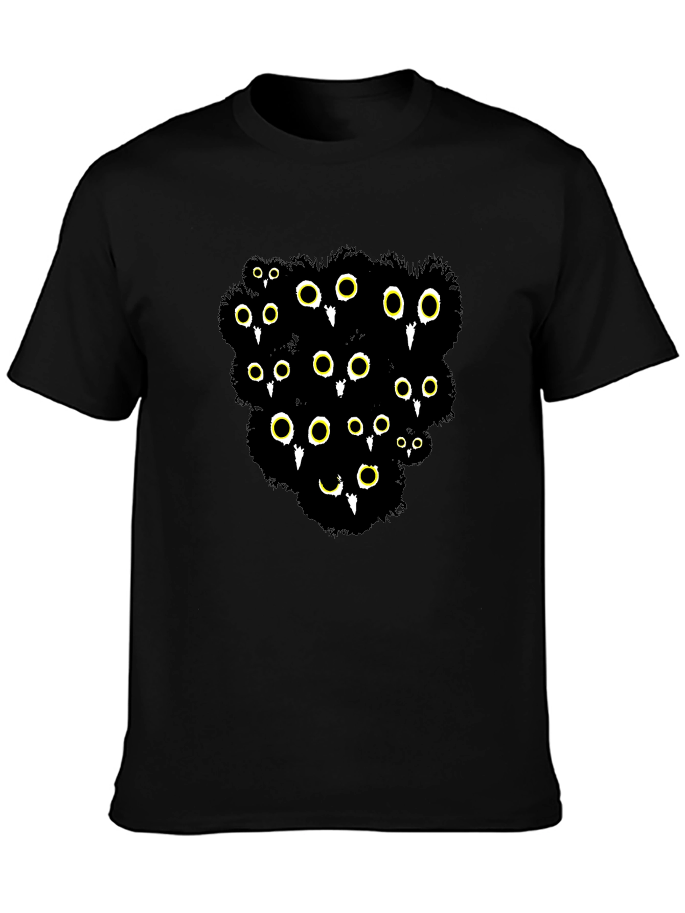 Black Cotton T-Shirt with Mysterious Eyes Graphic