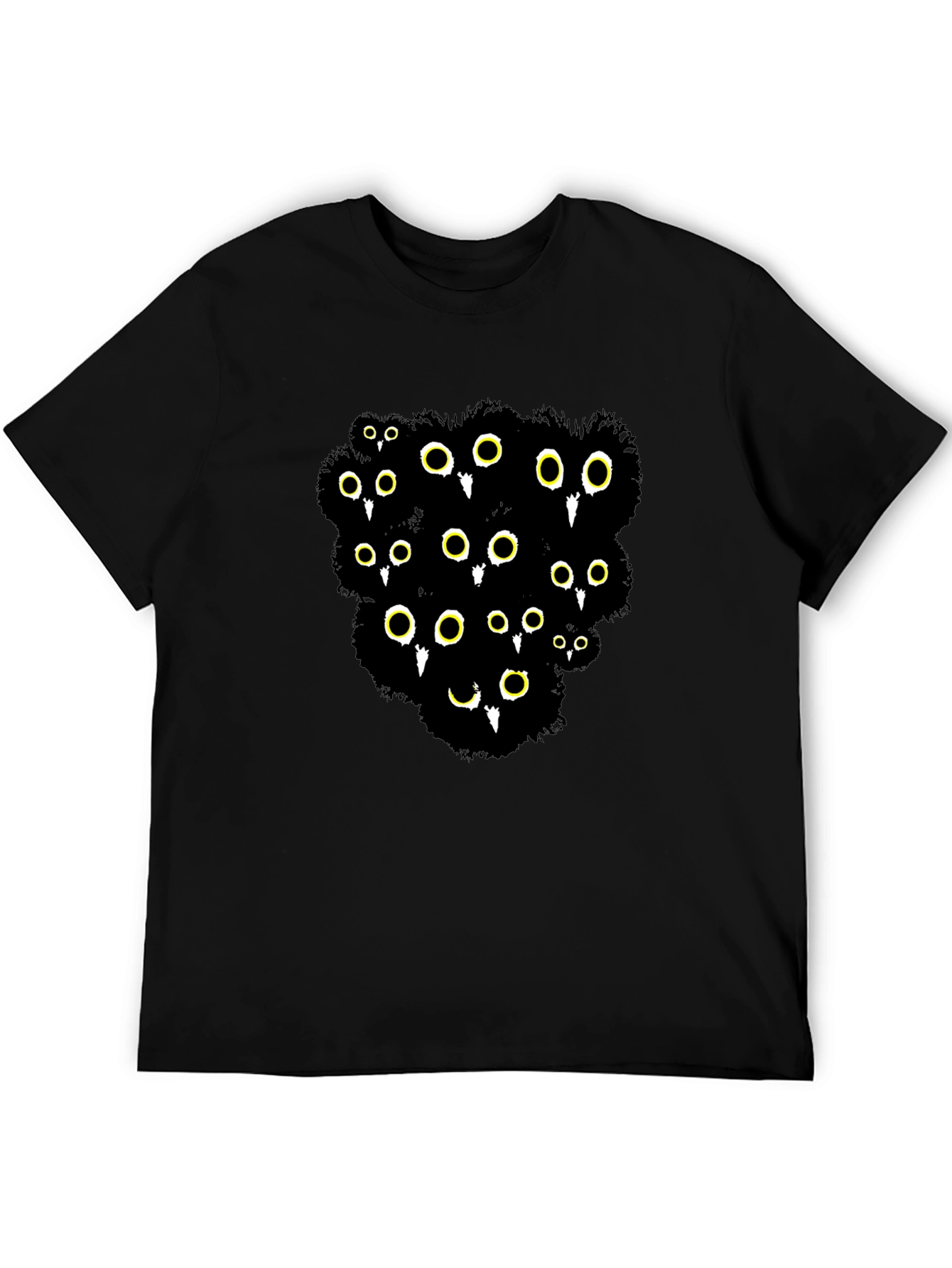 Black Cotton T-Shirt with Mysterious Eyes Graphic