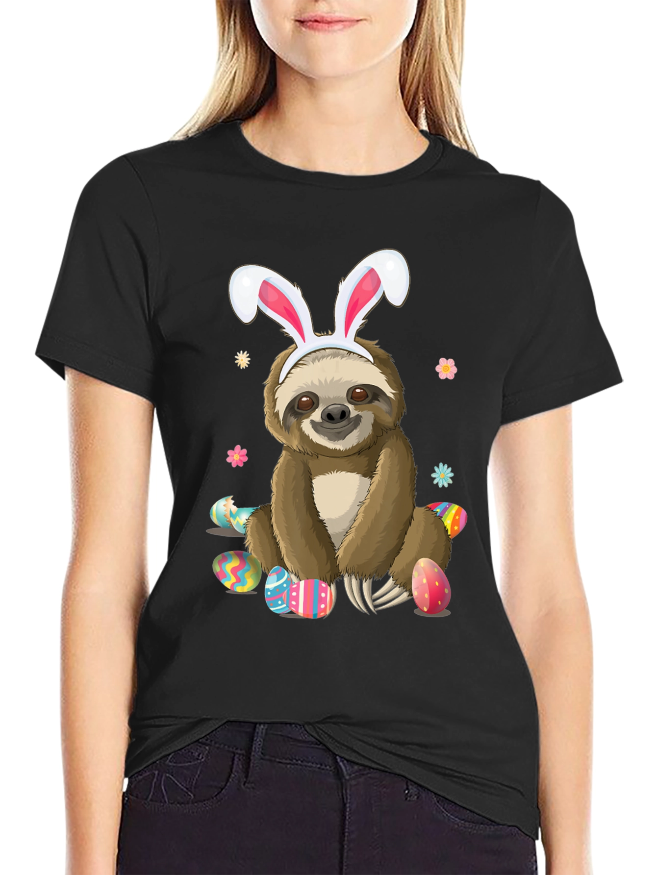 Easter Sloth T-Shirt - Cute Bunny Ears Holiday Tee
