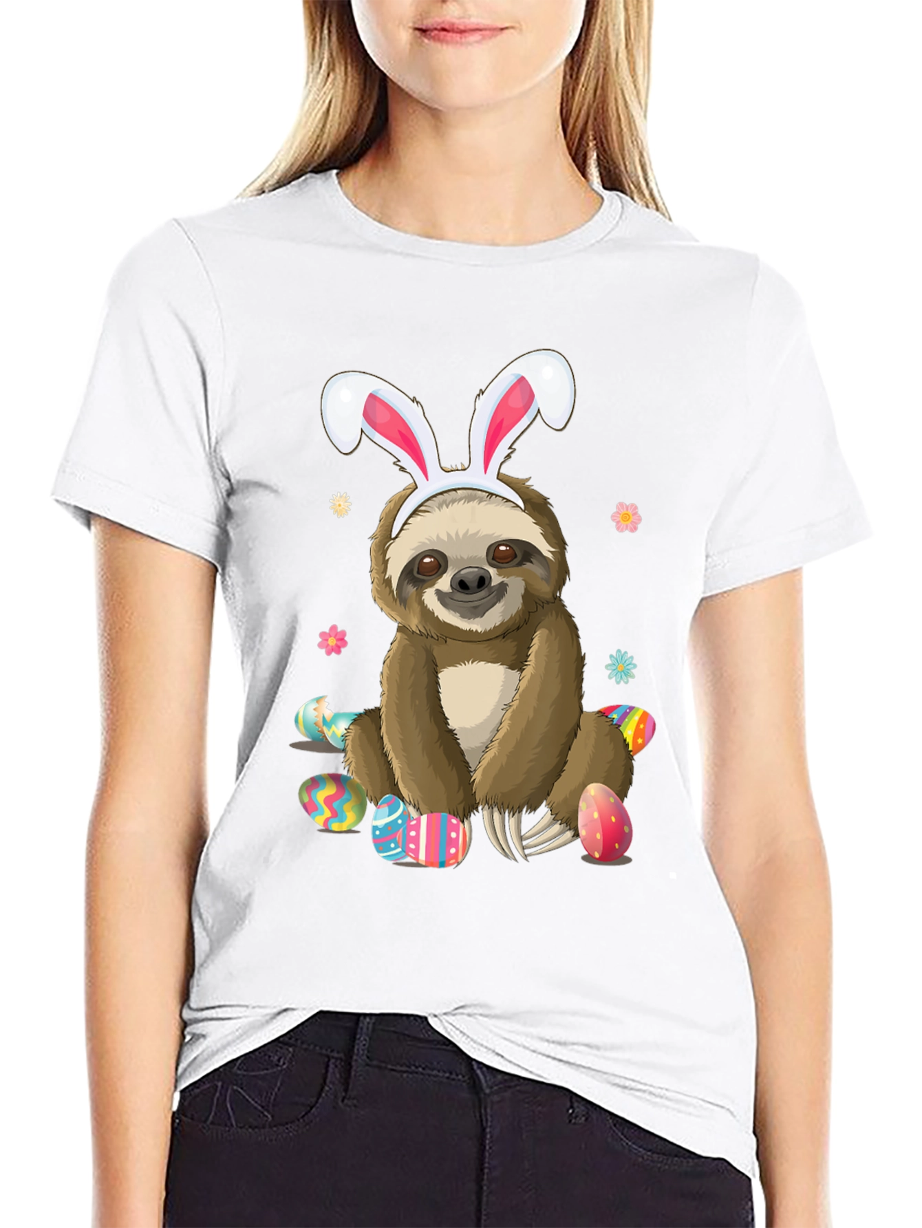 Easter Sloth T-Shirt - Cute Bunny Ears Holiday Tee