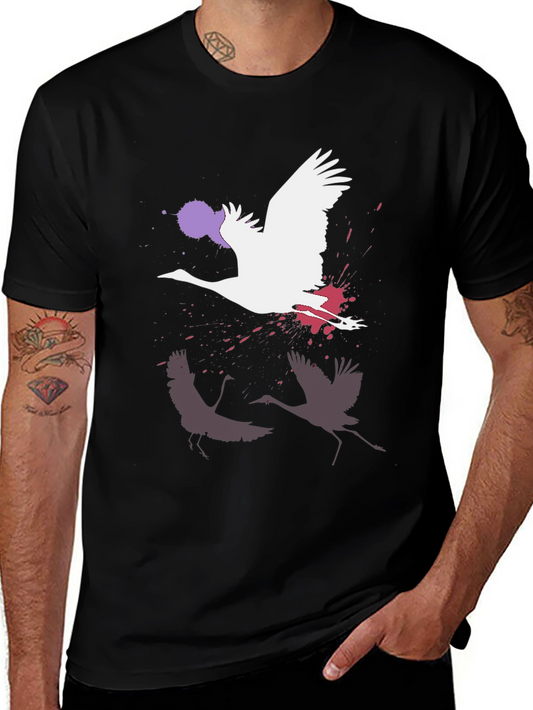 Crane Graphic Black T-Shirt | Modern Art Tee