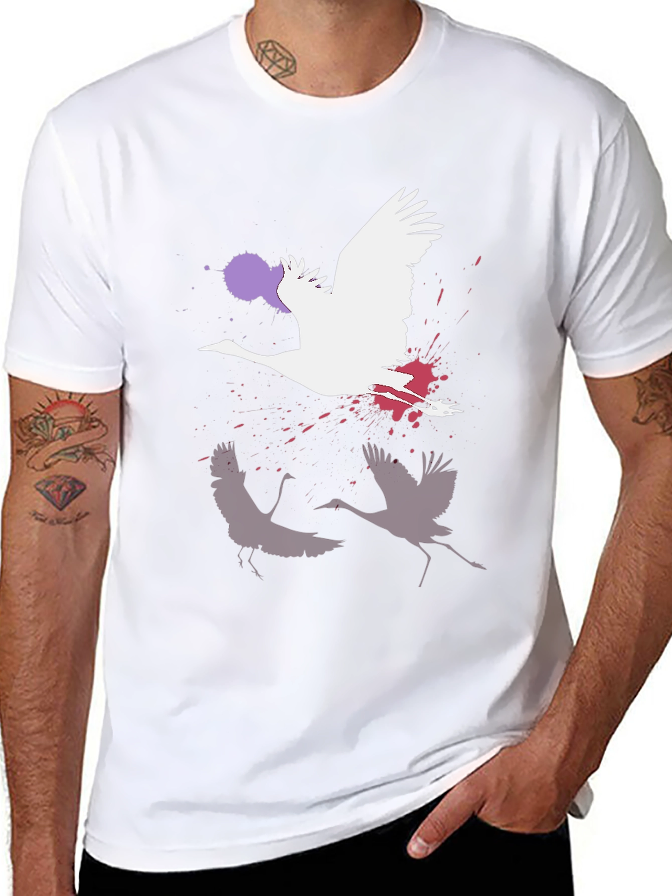 Crane Graphic Black T-Shirt | Modern Art Tee