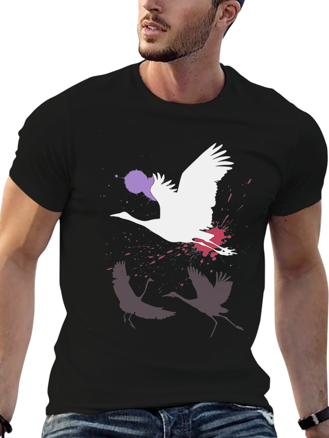 Crane Graphic Black T-Shirt | Modern Art Tee