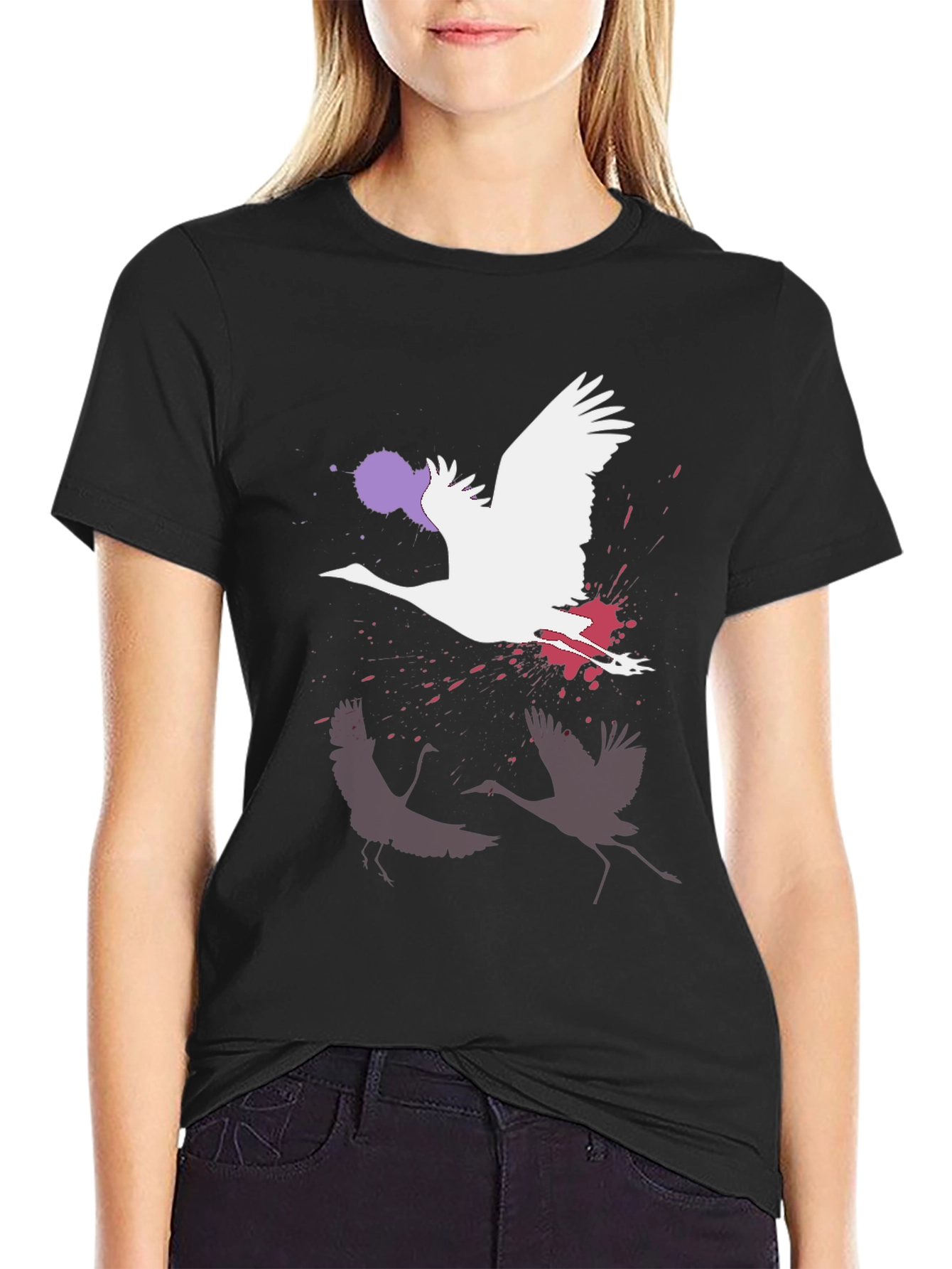 Crane Graphic Black T-Shirt | Modern Art Tee
