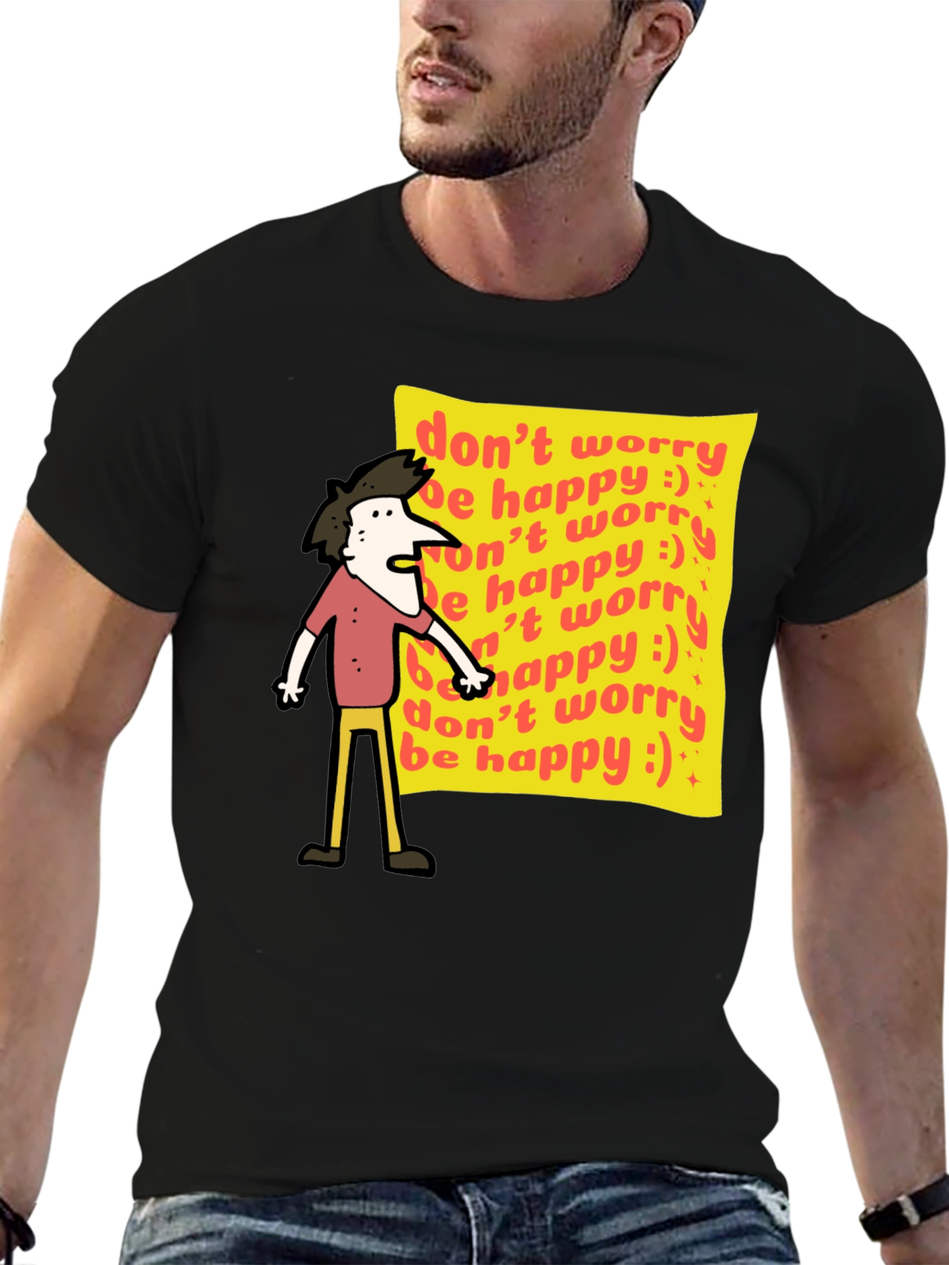 Dont Worry Be Happy Graphic Tee - Black