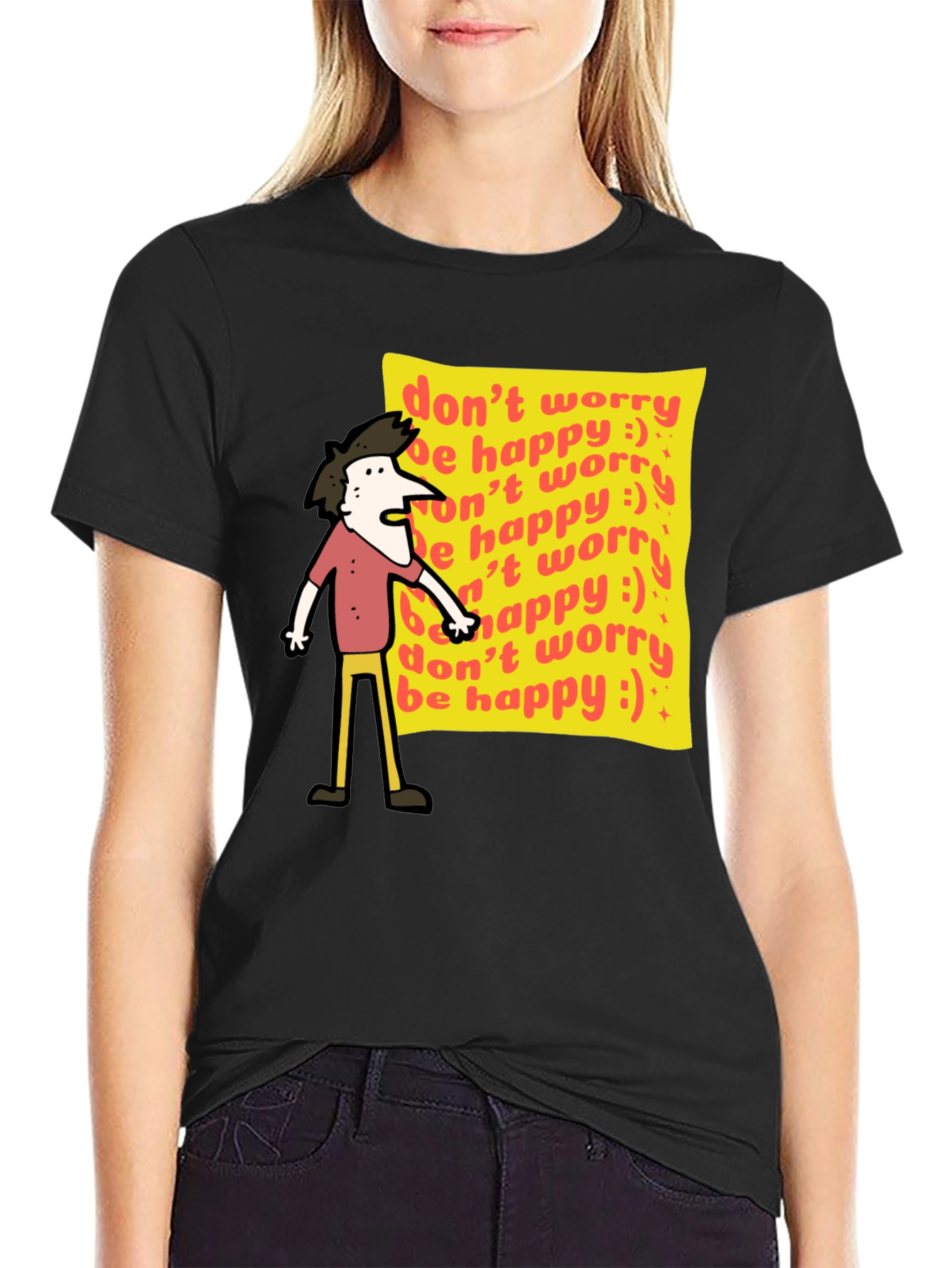 Dont Worry Be Happy Graphic Tee - Black