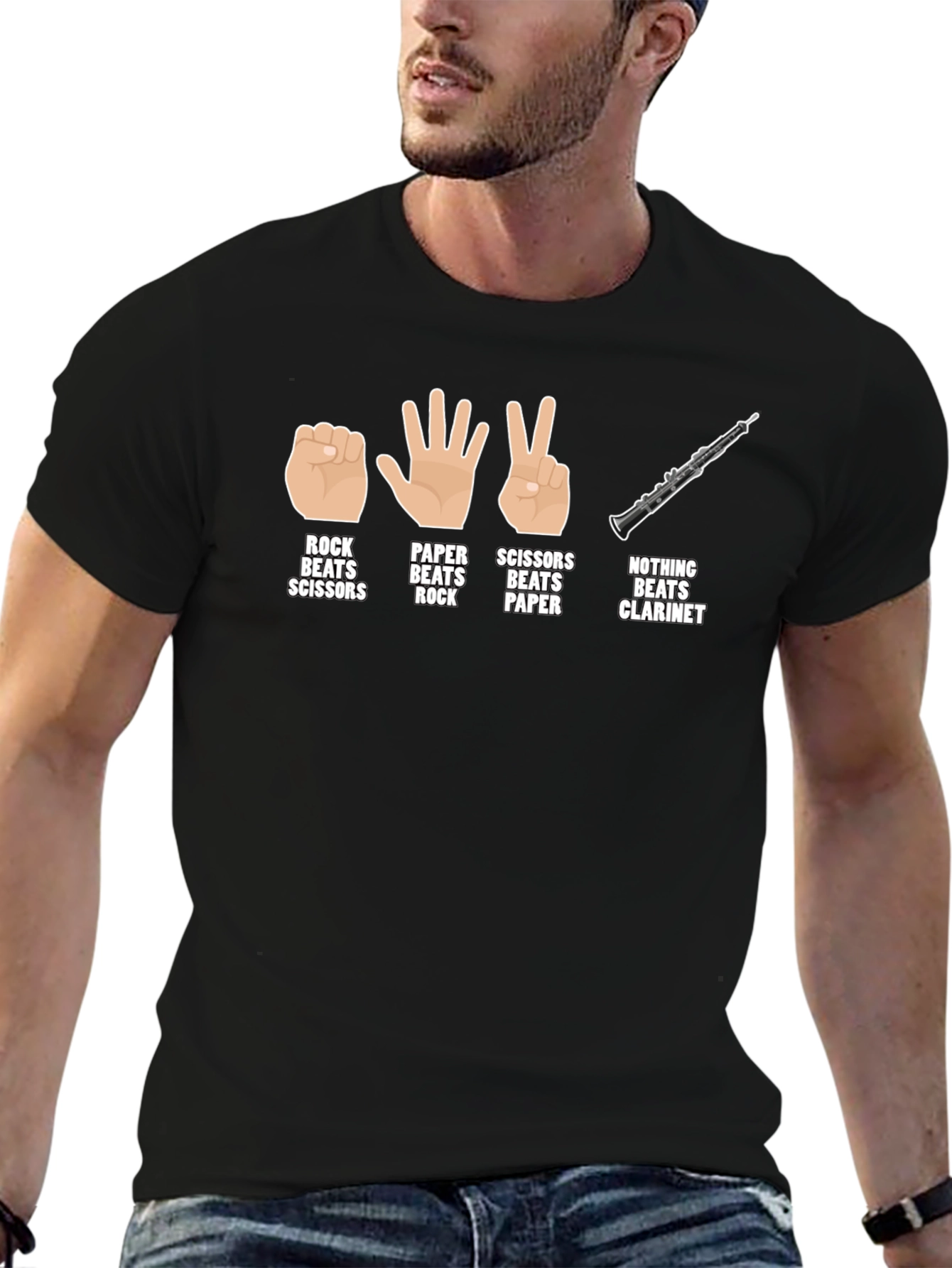 Rock Paper Scissors Clarinet T-Shirt Funny Musician Tee