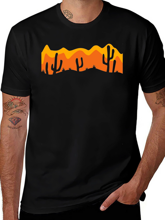 Desert Cactus Graphic Tee - Black Cotton Casual Shirt