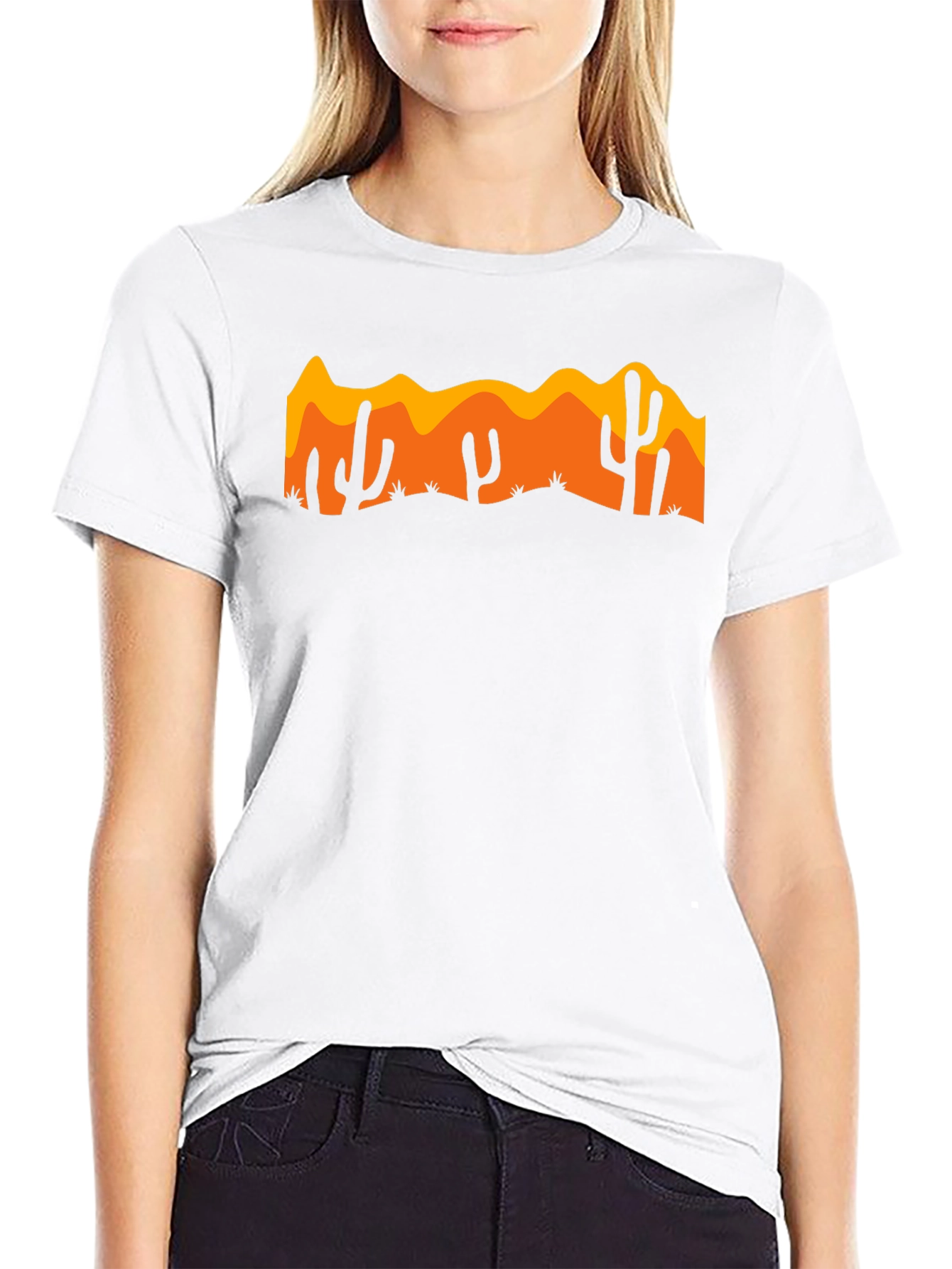 Desert Cactus Graphic Tee - Black Cotton Casual Shirt