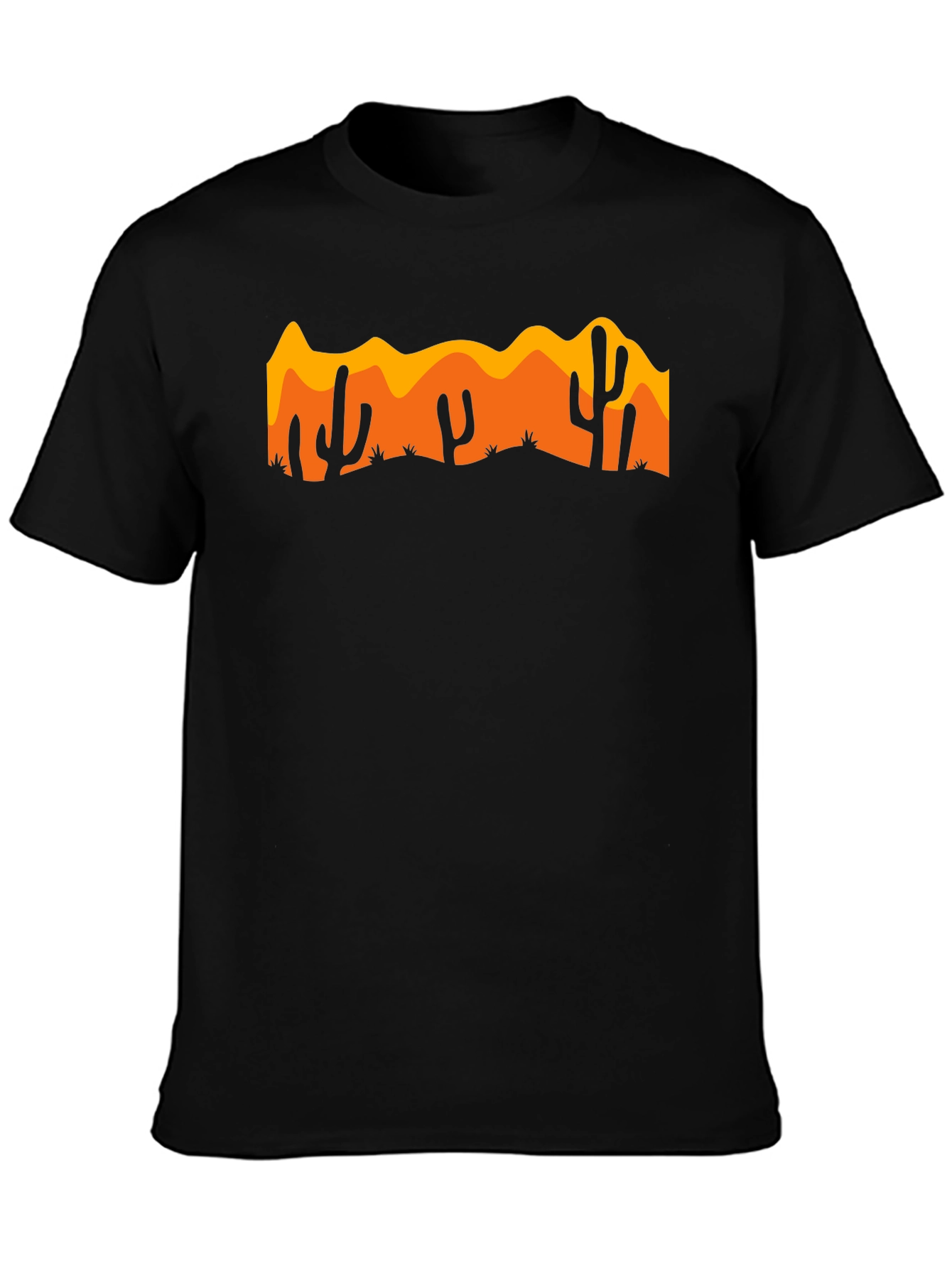 Desert Cactus Graphic Tee - Black Cotton Casual Shirt