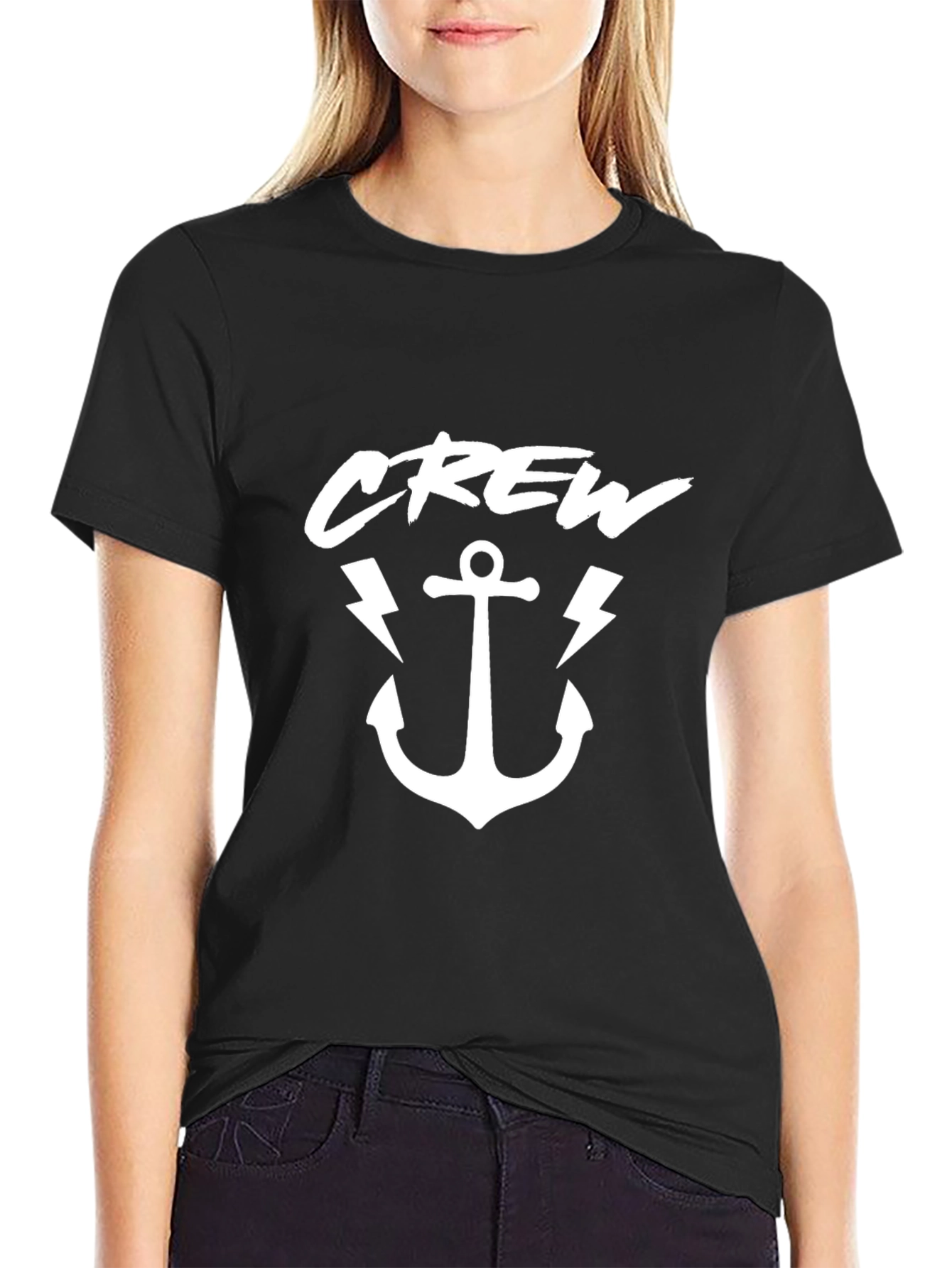 Crew Anchor Graphic Tee - Black Cotton T-Shirt