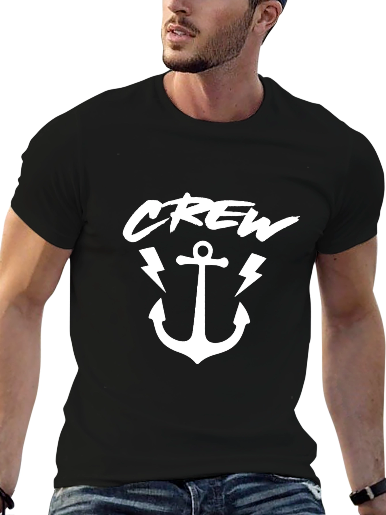 Crew Anchor Graphic Tee - Black Cotton T-Shirt