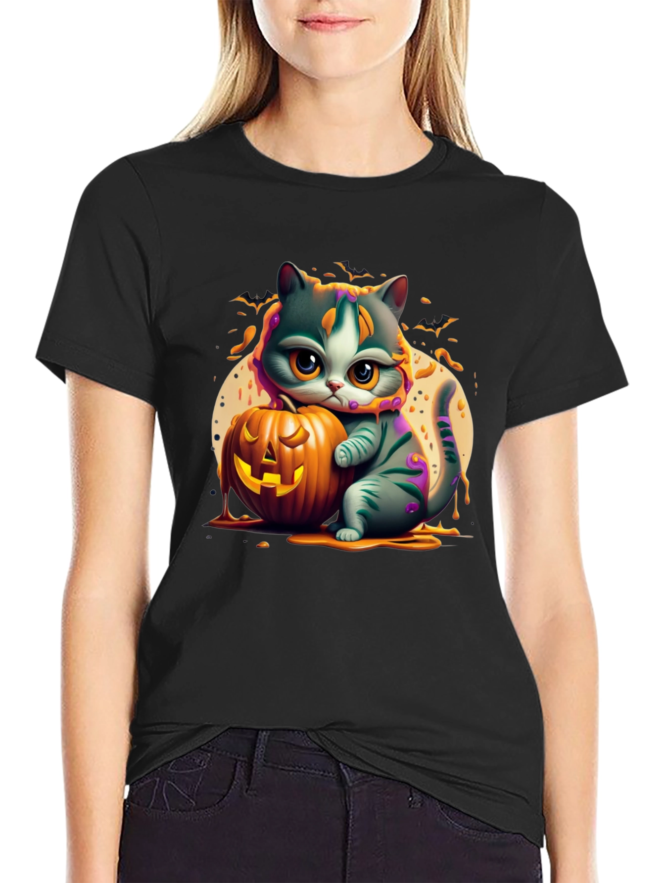 Halloween Cat Pumpkin Graphic Tee