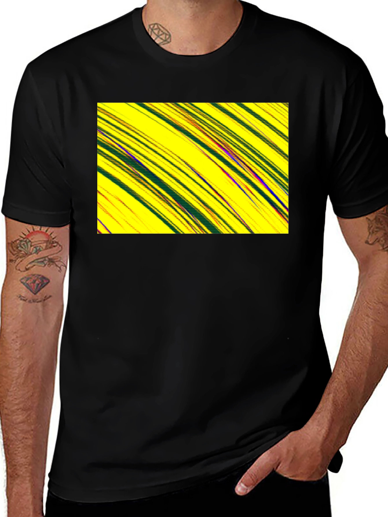 Abstract Yellow Graphic Print Black Tee