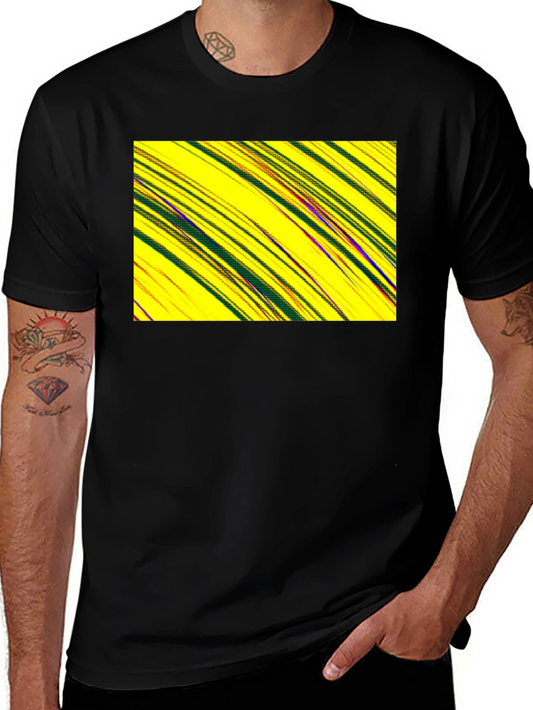 Abstract Yellow Graphic Print Black Tee
