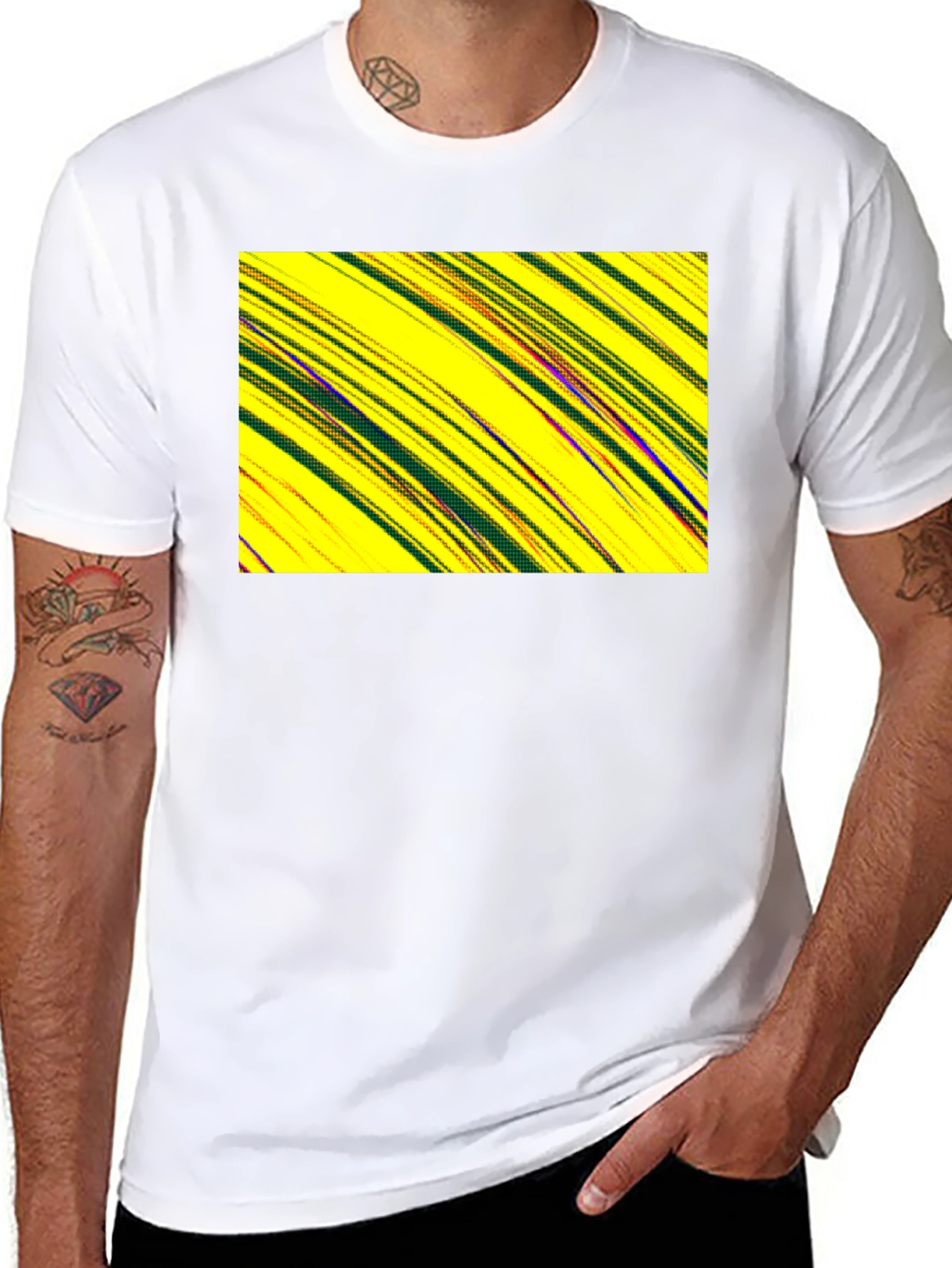 Abstract Yellow Graphic Print Black Tee