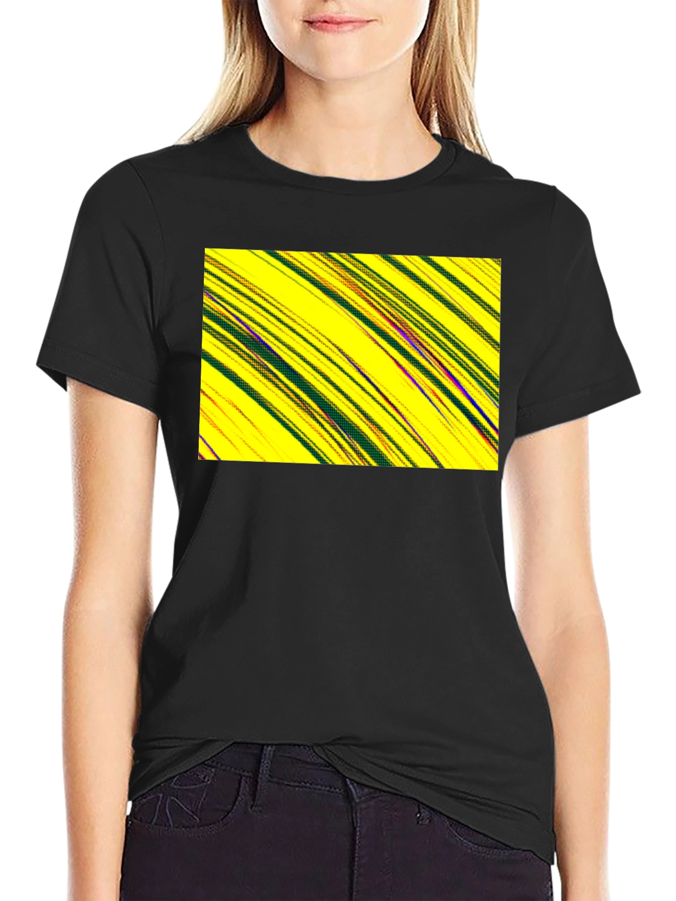 Abstract Yellow Graphic Print Black Tee