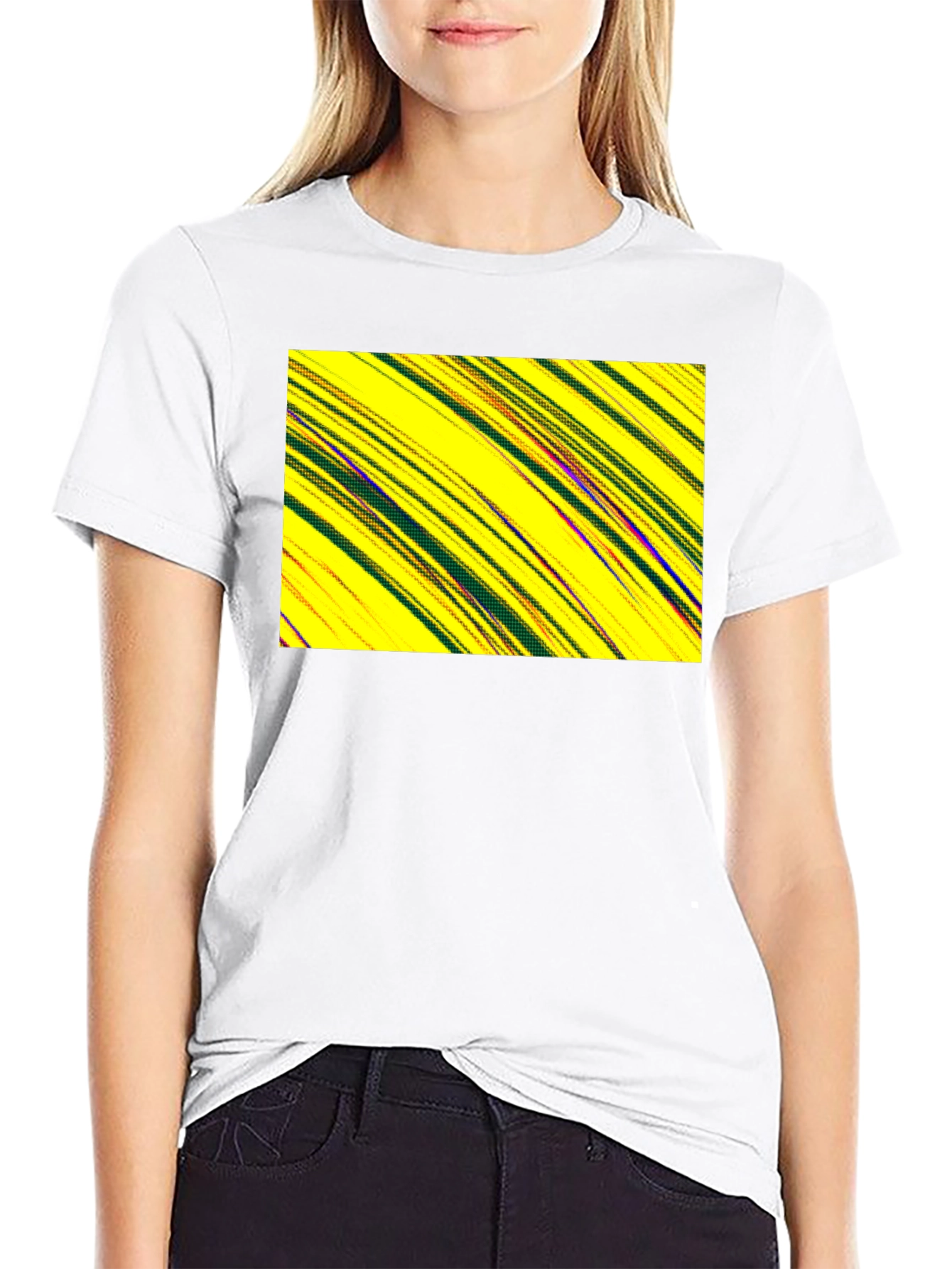 Abstract Yellow Graphic Print Black Tee