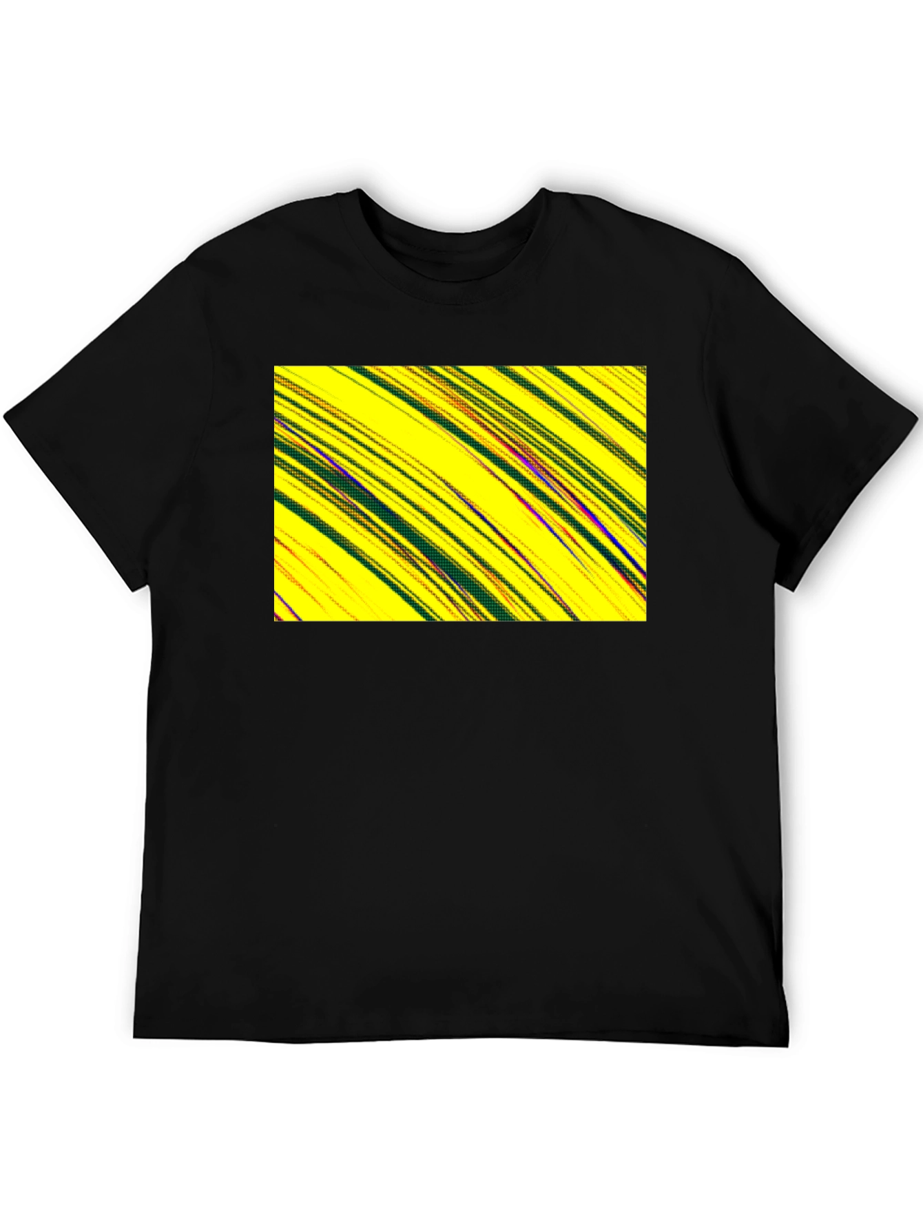 Abstract Yellow Graphic Print Black Tee