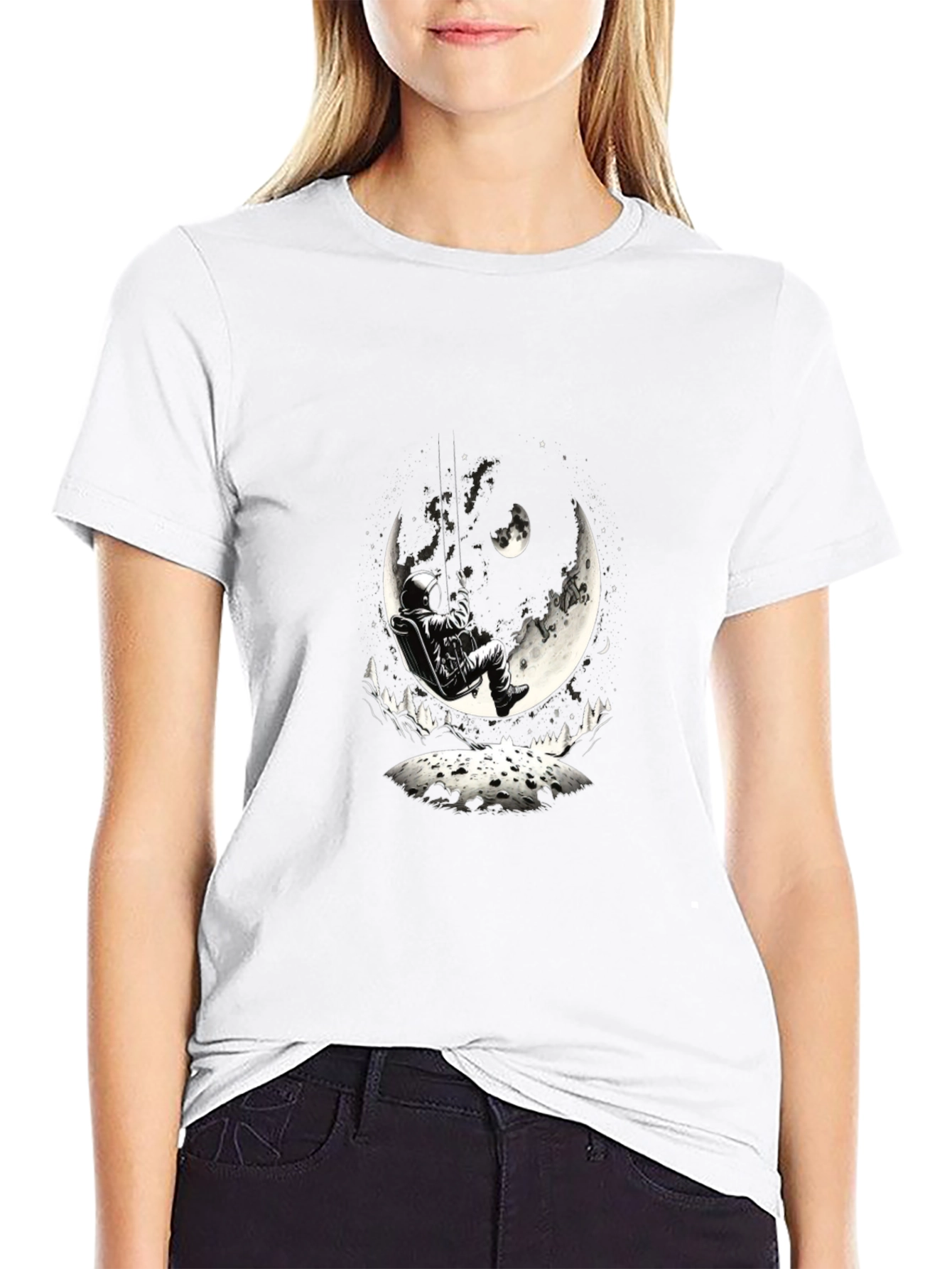 Astronaut Moon Swing Graphic Tee - Black