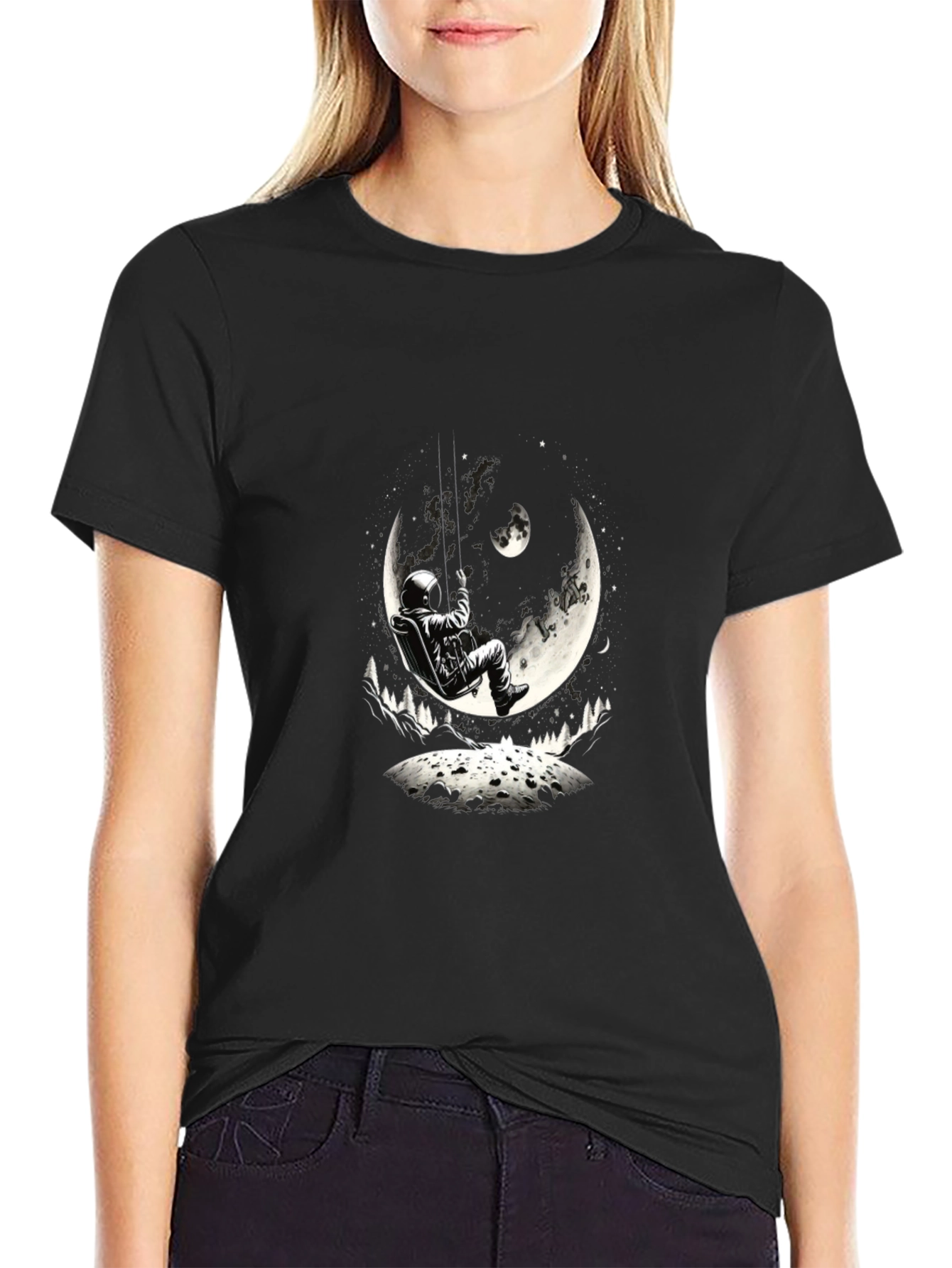 Astronaut Moon Swing Graphic Tee - Black
