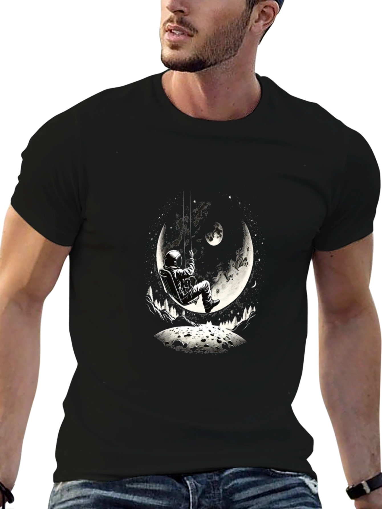 Astronaut Moon Swing Graphic Tee - Black