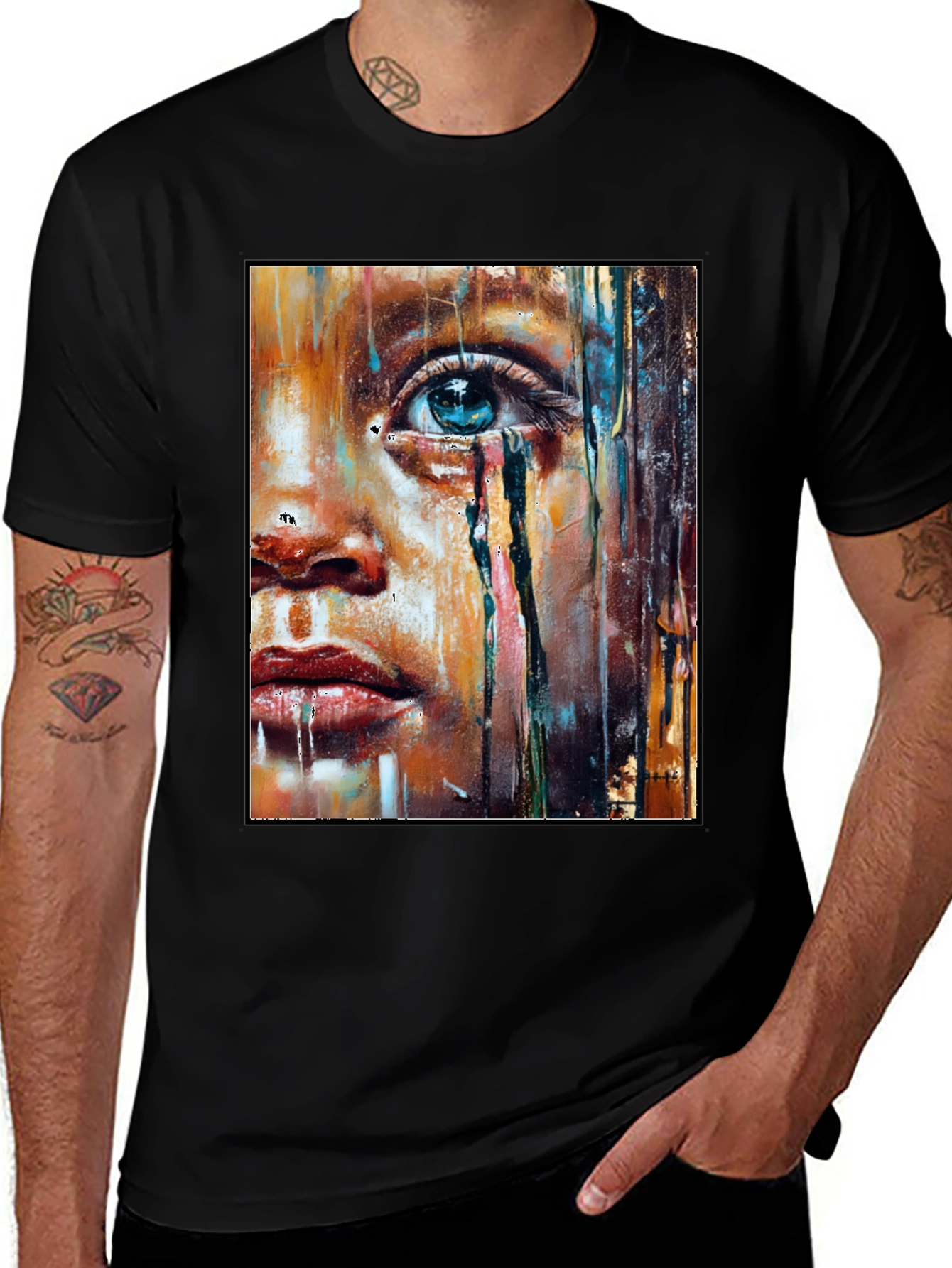 Artistic Portrait Graphic T-Shirt - Black