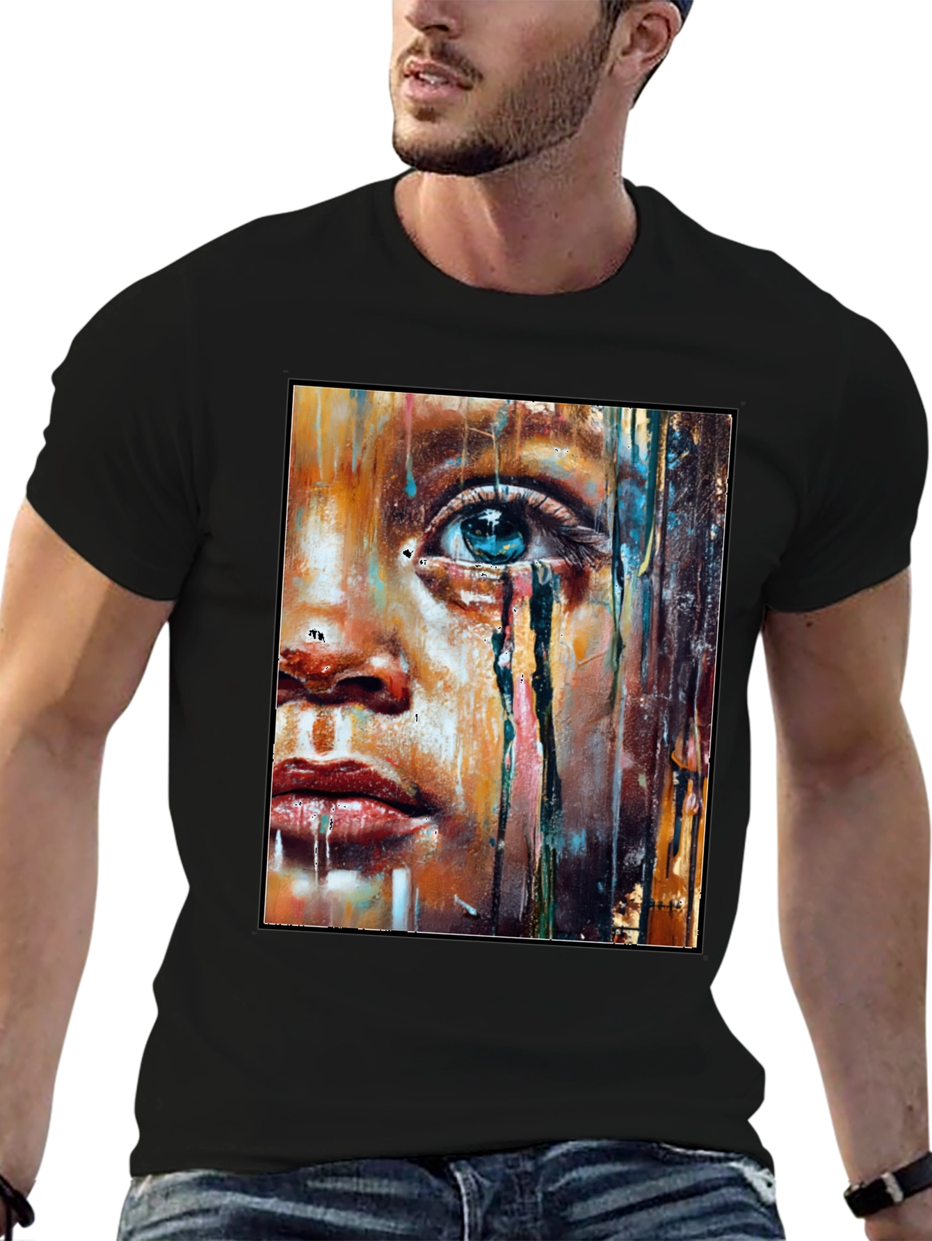 Artistic Portrait Graphic T-Shirt - Black