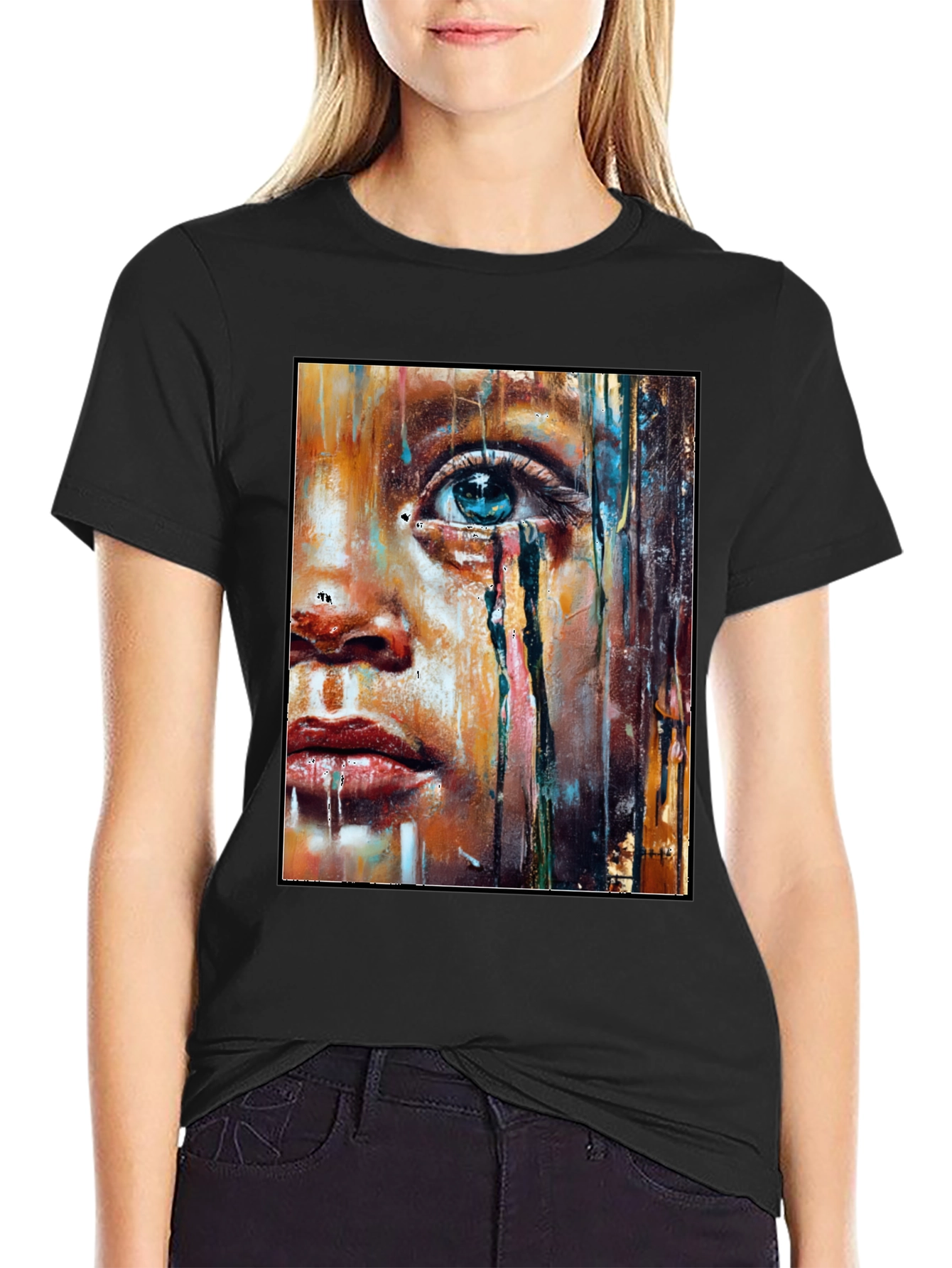 Artistic Portrait Graphic T-Shirt - Black