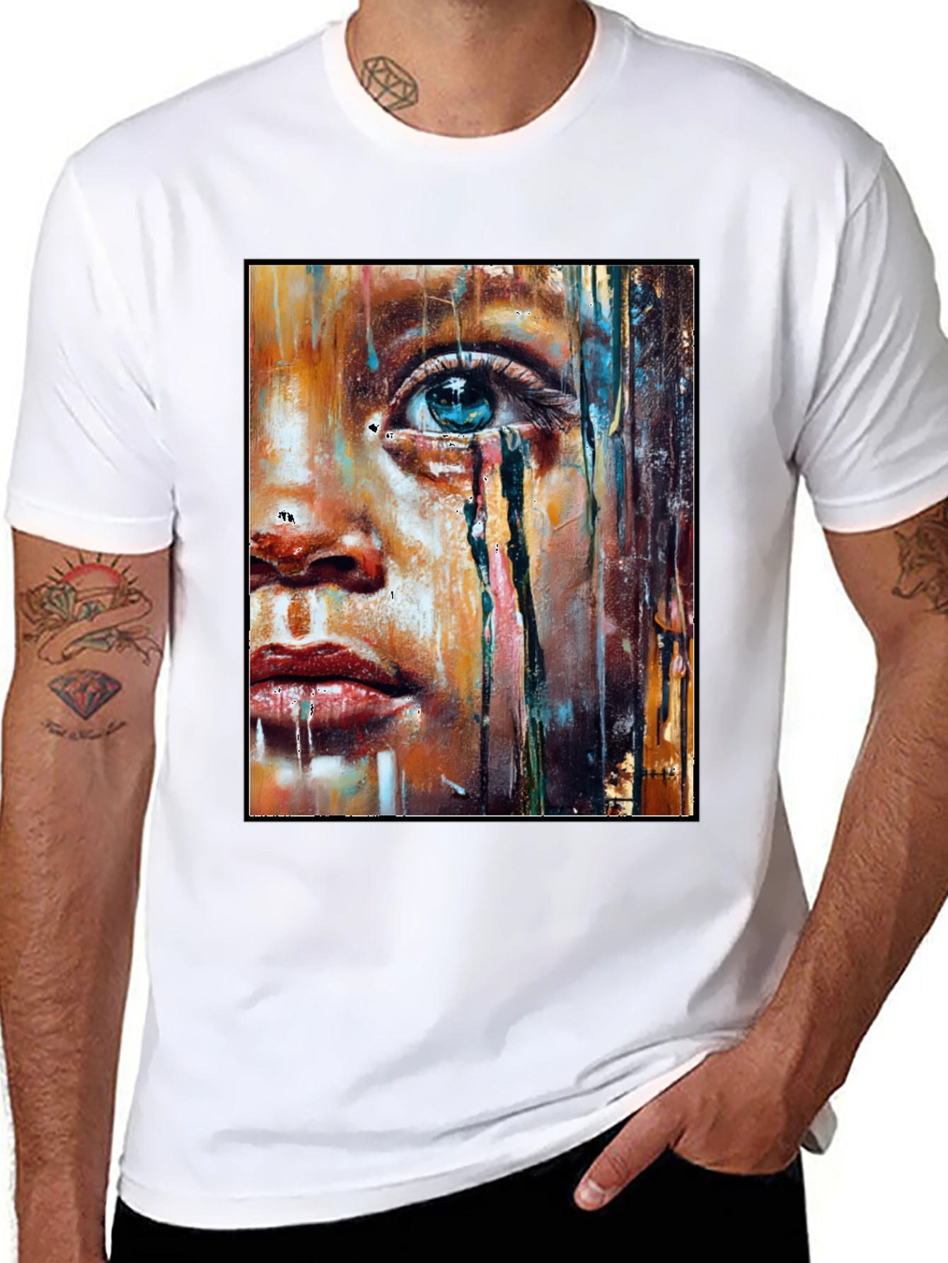 Artistic Portrait Graphic T-Shirt - Black