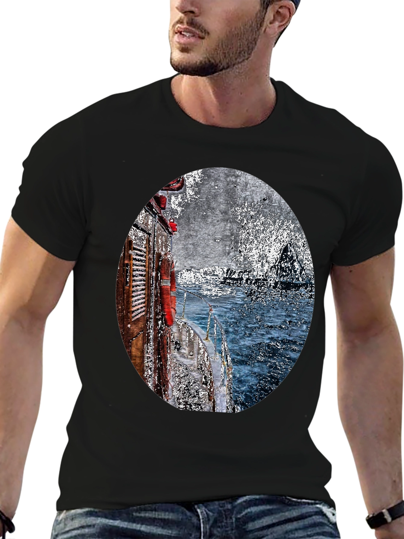 Boat Painting Graphic Tee - Black