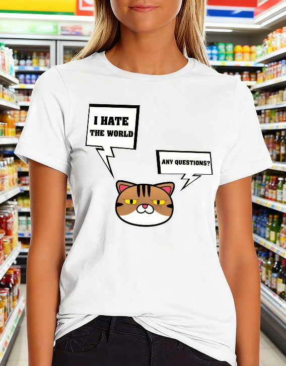'Grumpy Cat Attitude' Graphic Tee - I HATE THE WORLD