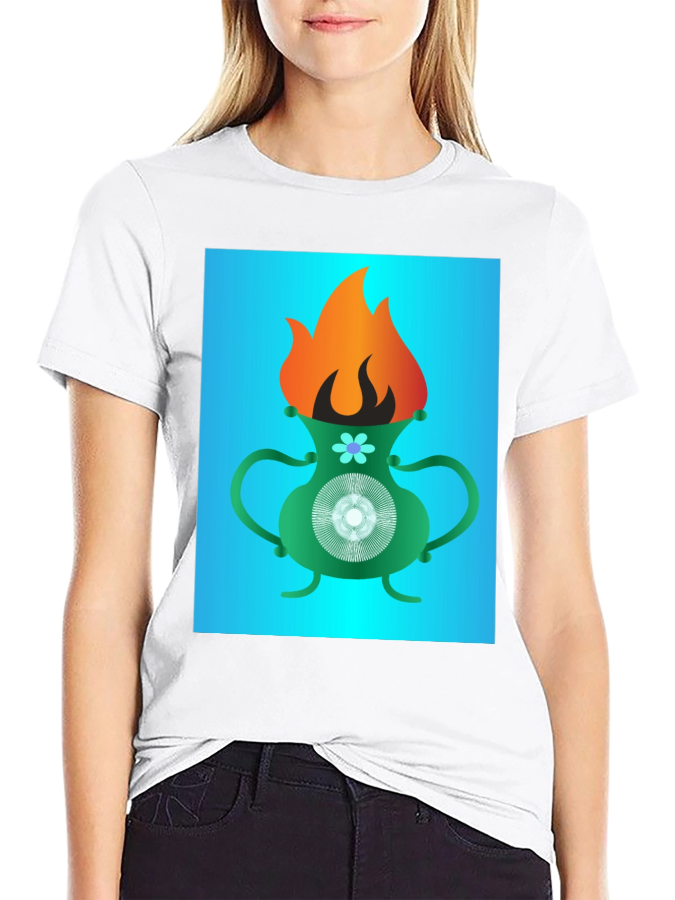 Flaming Vase Graphic Tee - Unique Design